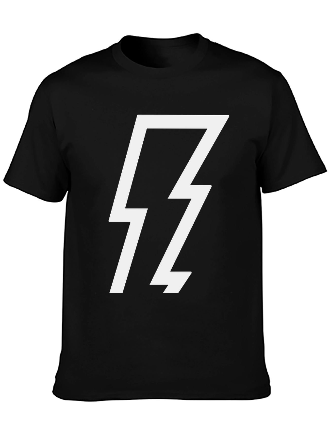 Black T-Shirt with White Lightning Bolt Graphic