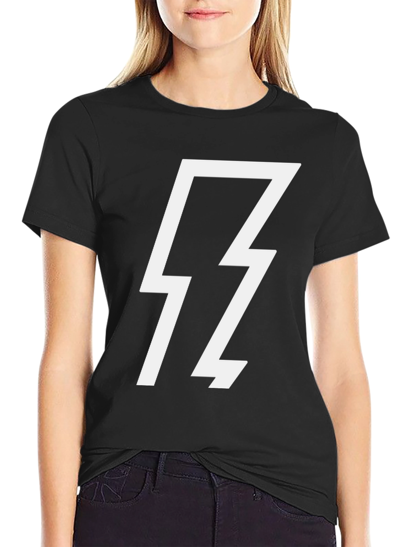 Black T-Shirt with White Lightning Bolt Graphic