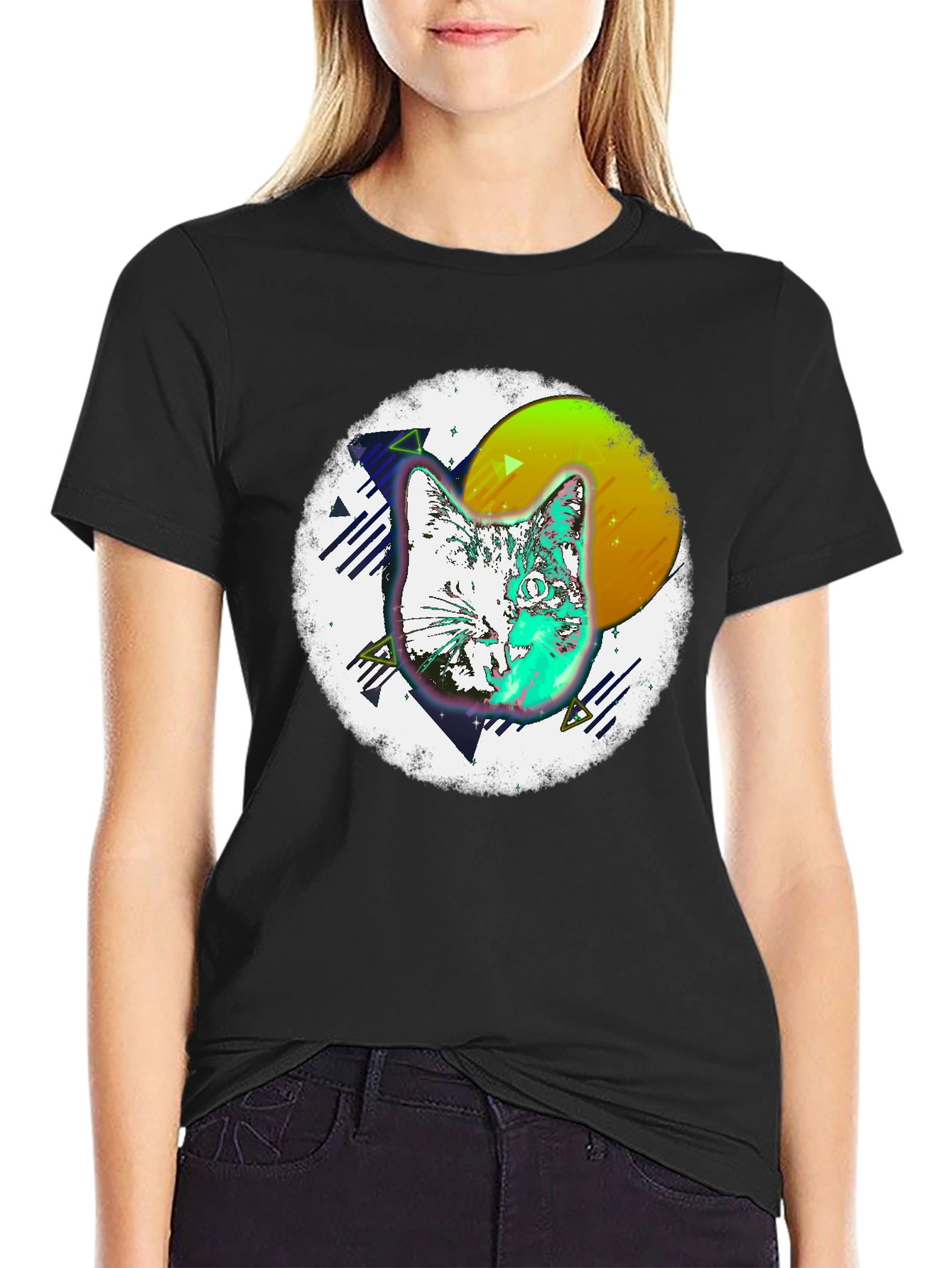 Retro Cat Graphic Tee - Mens Black T-Shirt
