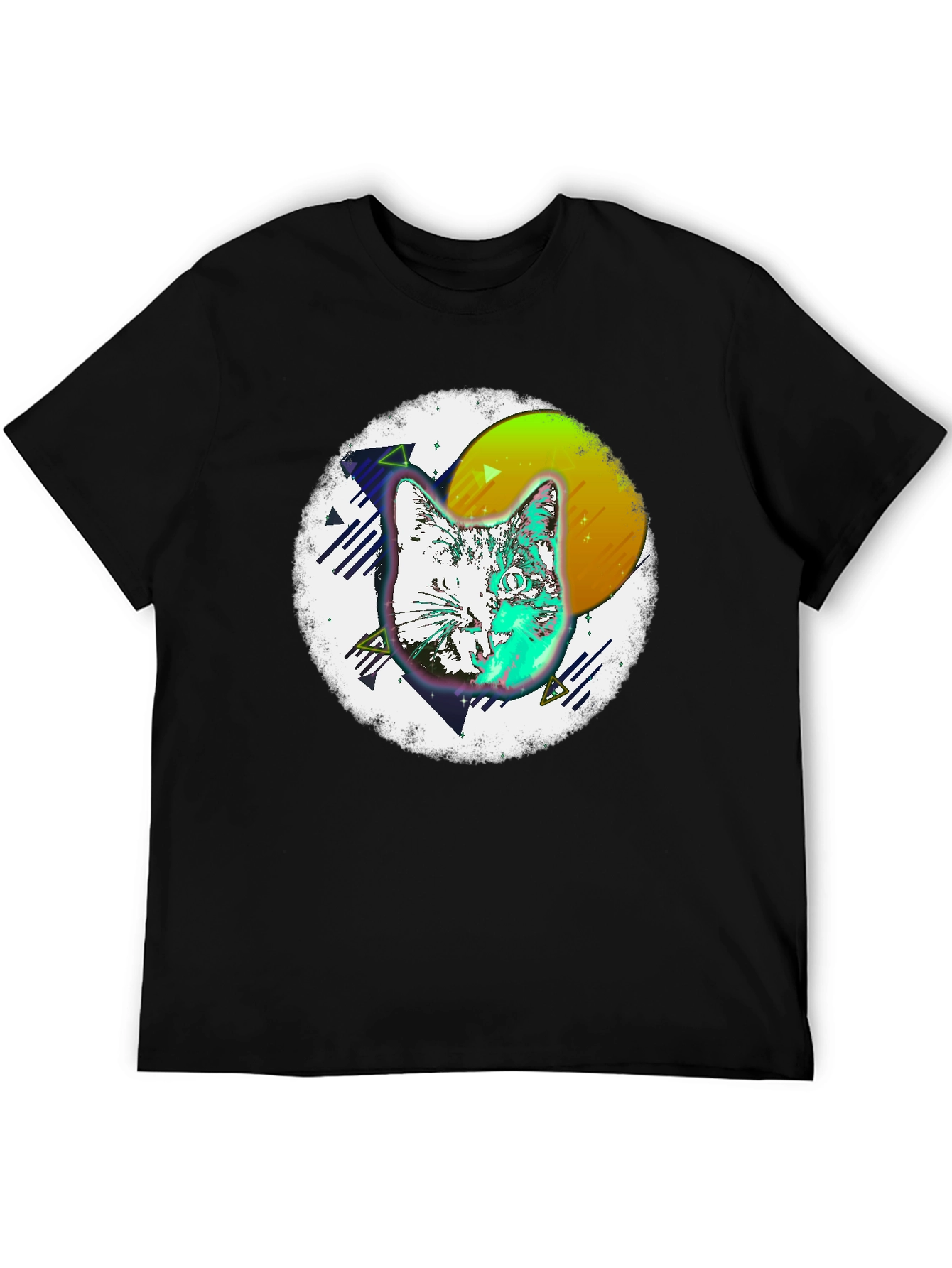 Retro Cat Graphic Tee - Mens Black T-Shirt