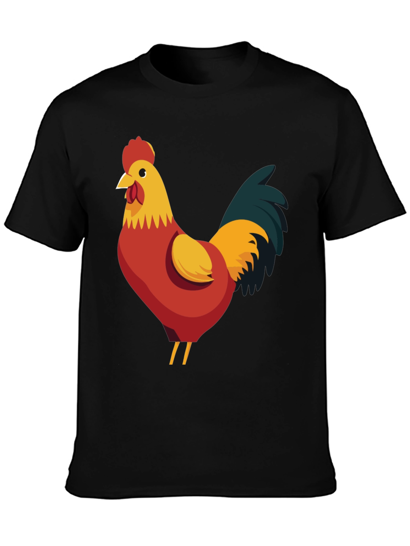 Rooster Graphic Tee - Black Cotton T-Shirt