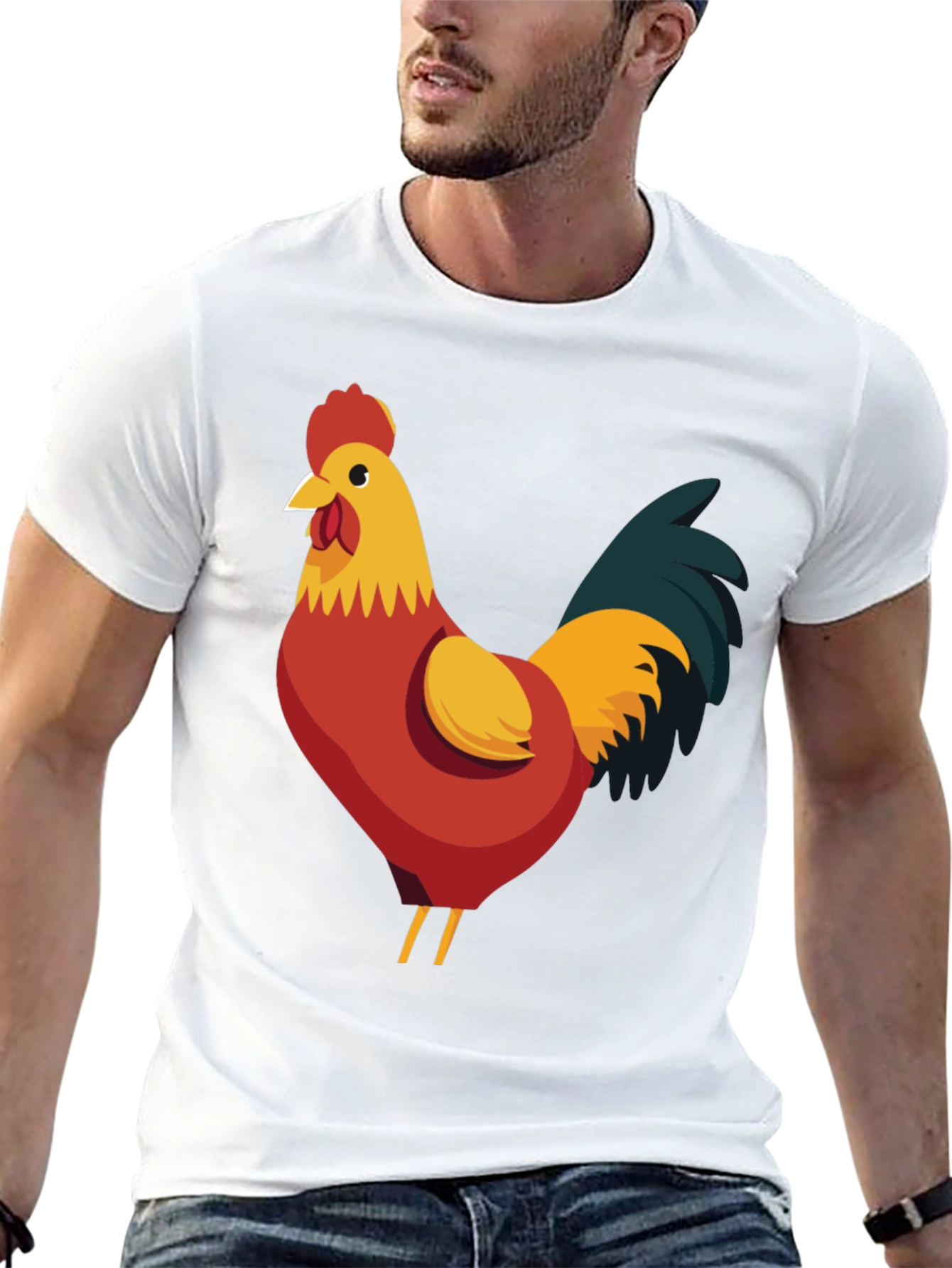 Rooster Graphic Tee - Black Cotton T-Shirt