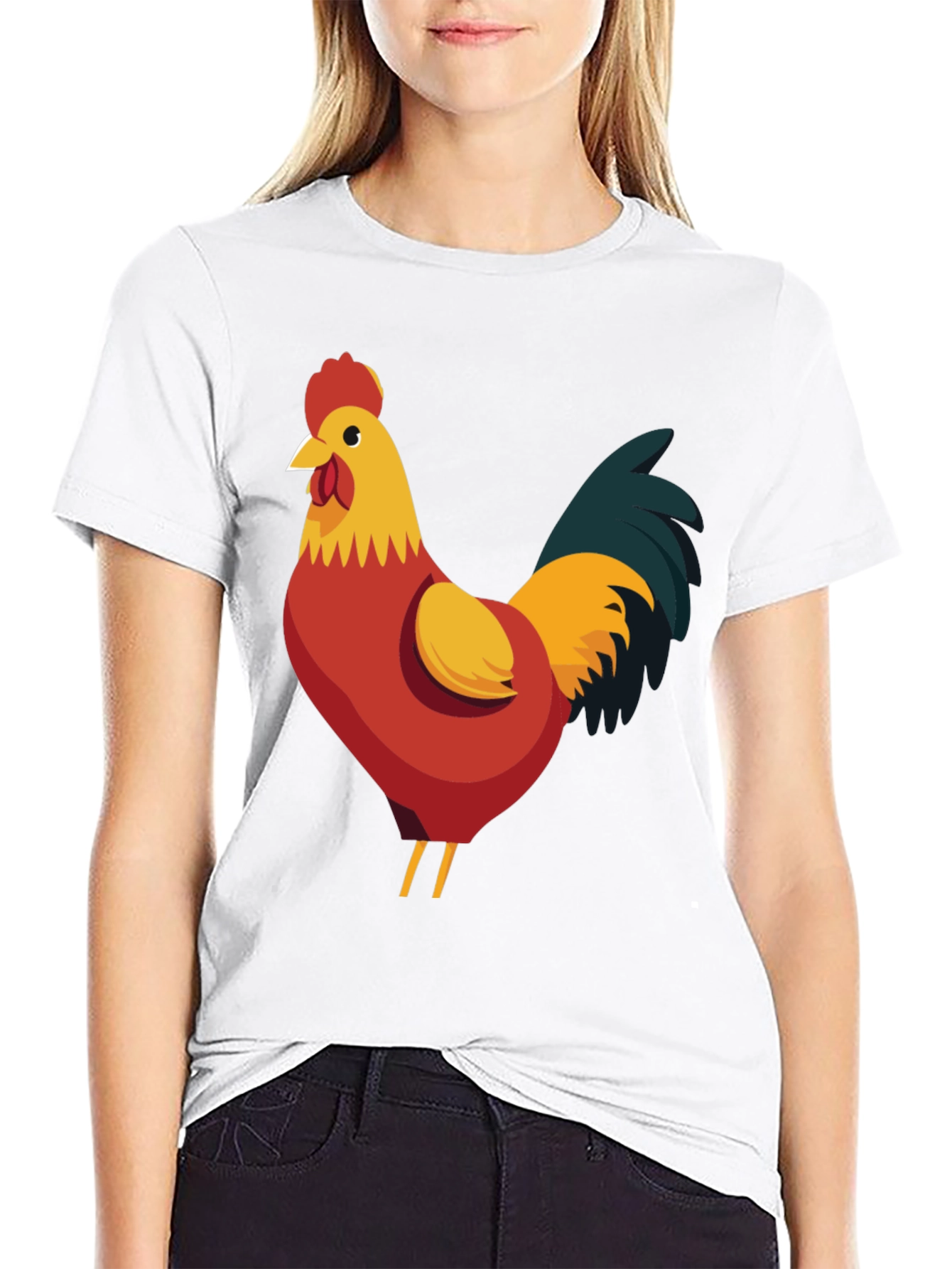 Rooster Graphic Tee - Black Cotton T-Shirt