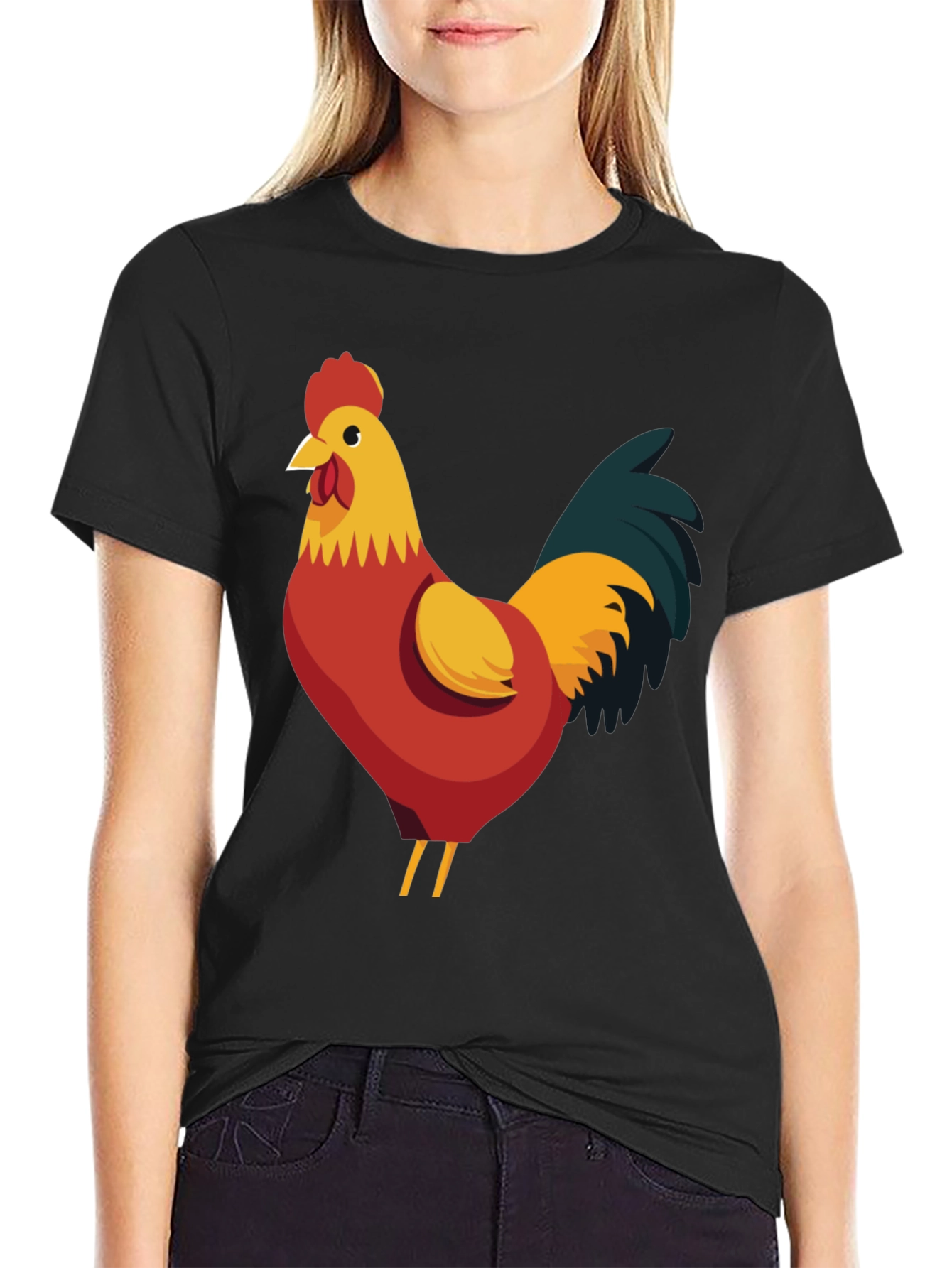 Rooster Graphic Tee - Black Cotton T-Shirt