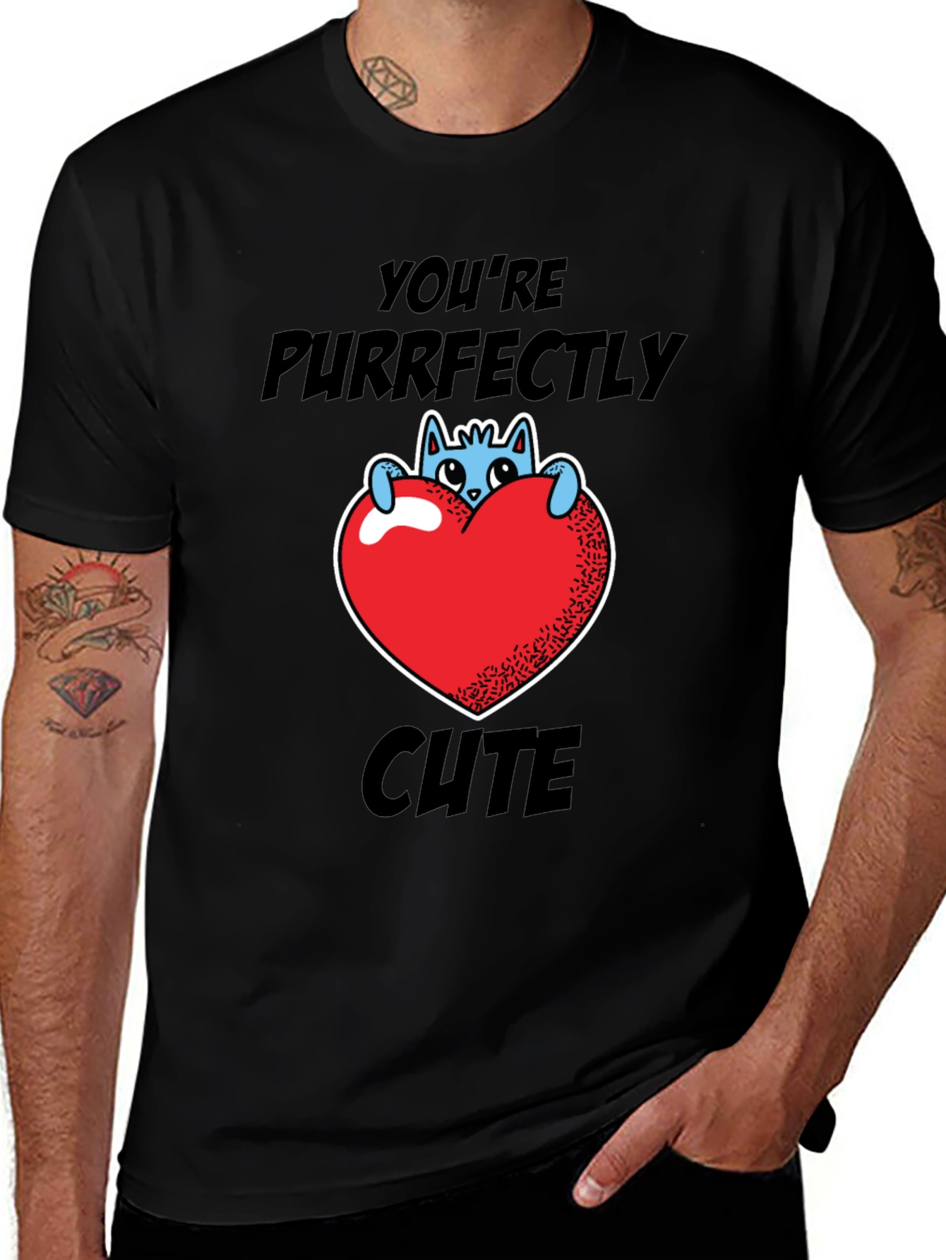 Purrfectly Cute Cat Heart Graphic T-Shirt