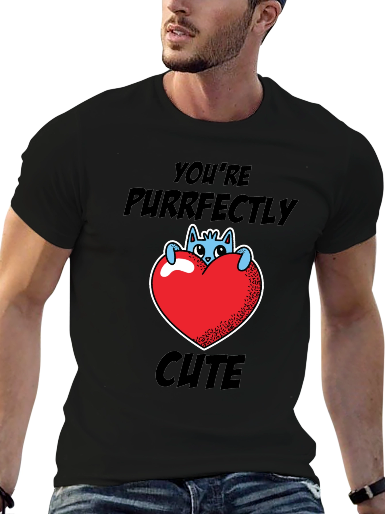 Purrfectly Cute Cat Heart Graphic T-Shirt