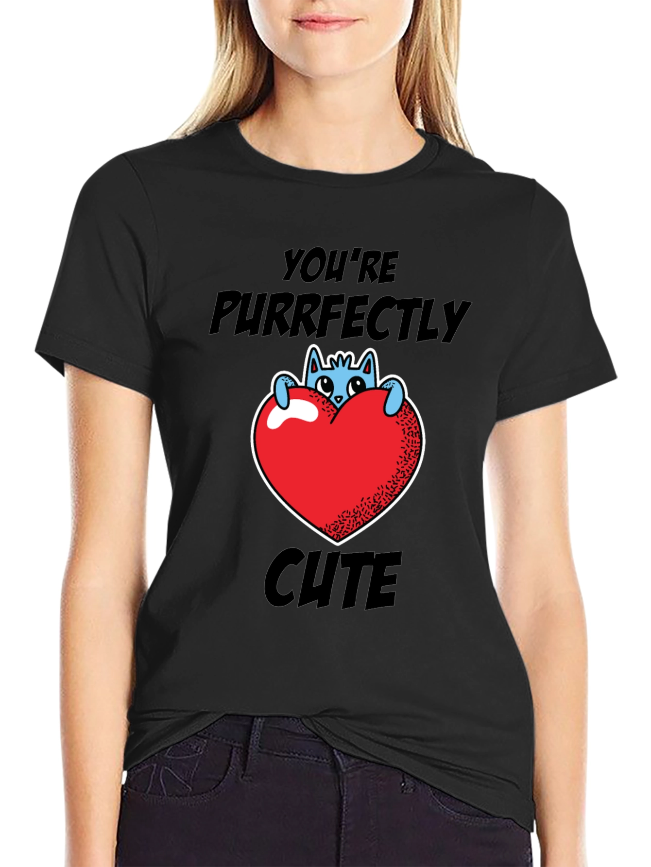 Purrfectly Cute Cat Heart Graphic T-Shirt
