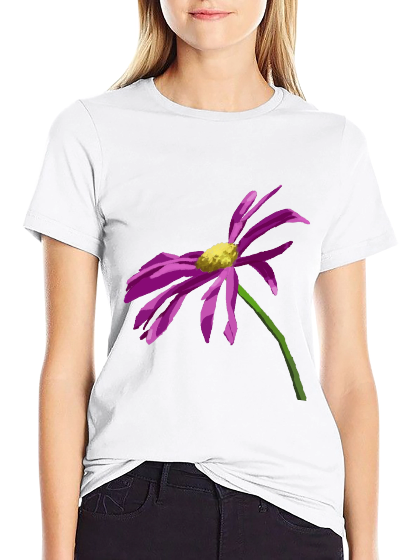 Floral Graphic Tee - Black Cotton Shirt