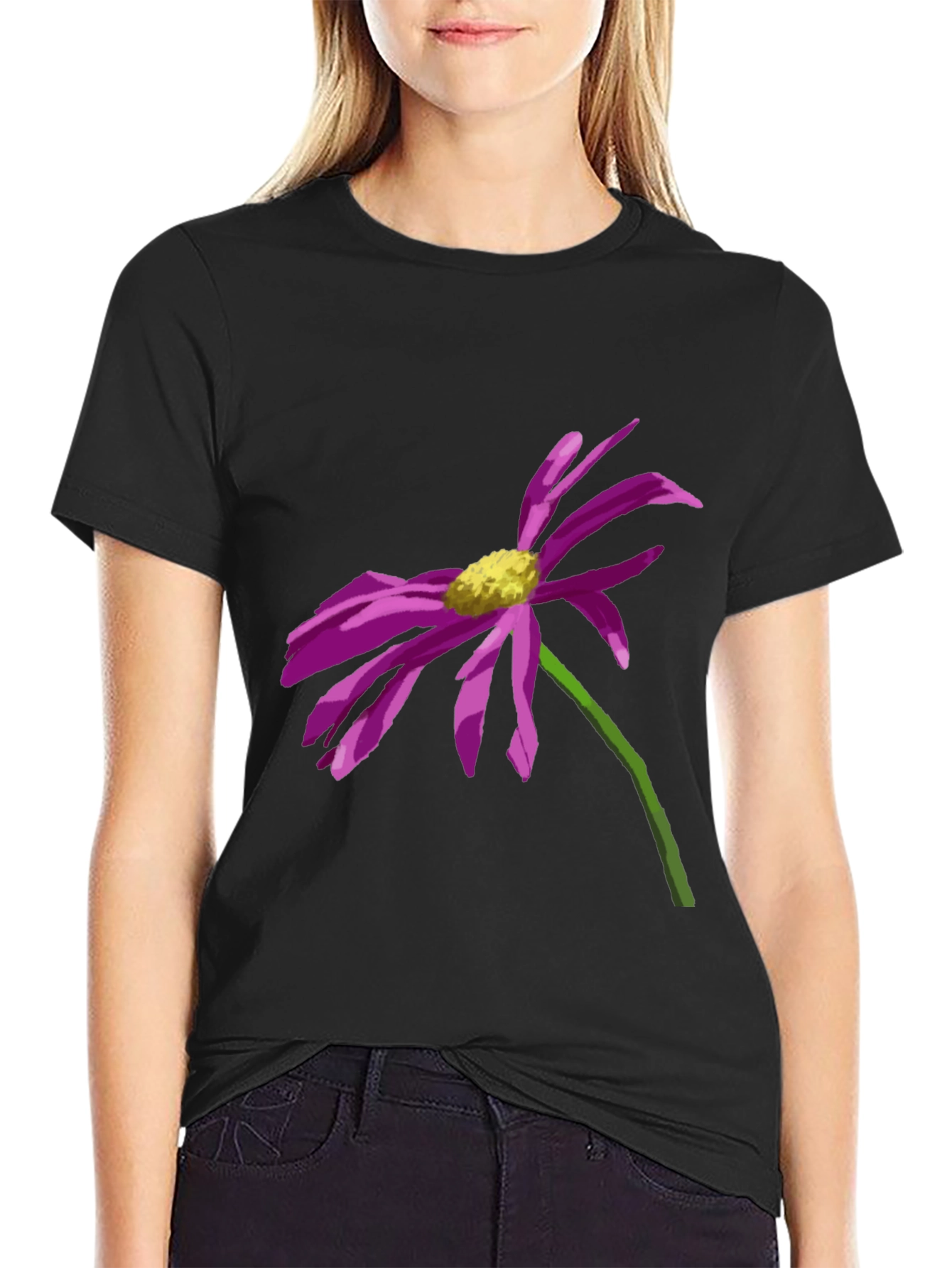 Floral Graphic Tee - Black Cotton Shirt