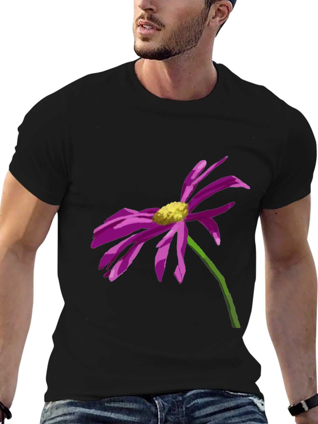 Floral Graphic Tee - Black Cotton Shirt