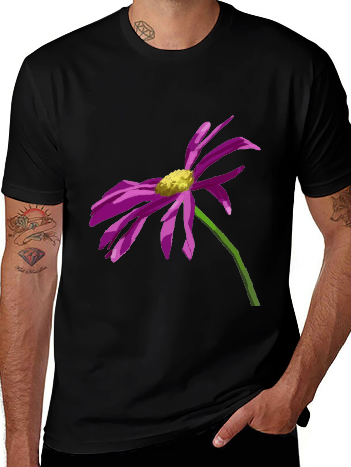 Floral Graphic Tee - Black Cotton Shirt