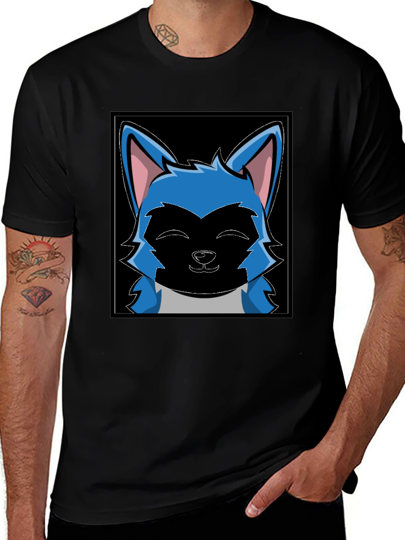 Cartoon Wolf Graphic Black T-Shirt