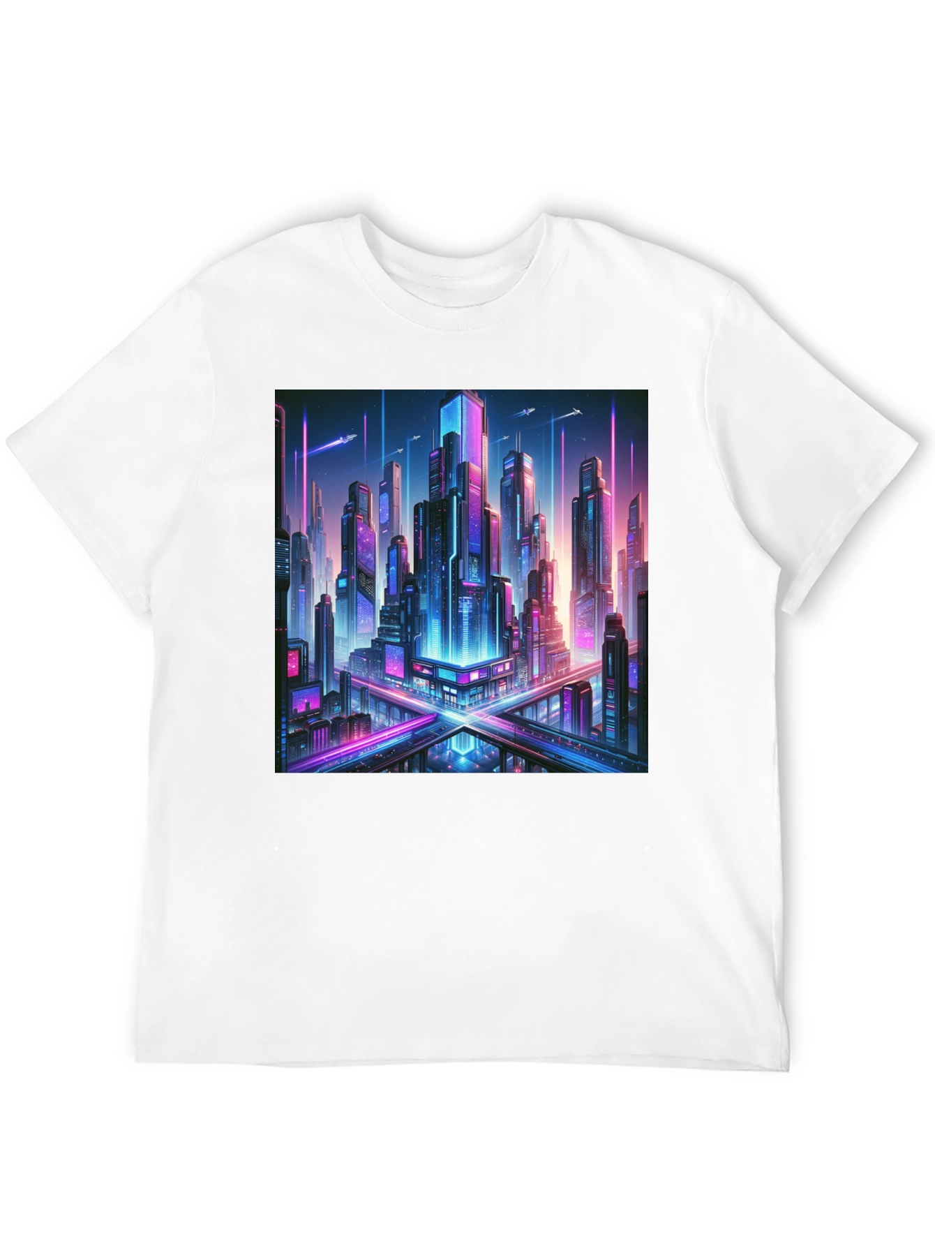 Cyberpunk Cityscape Graphic Tee - Black Cotton T-Shirt