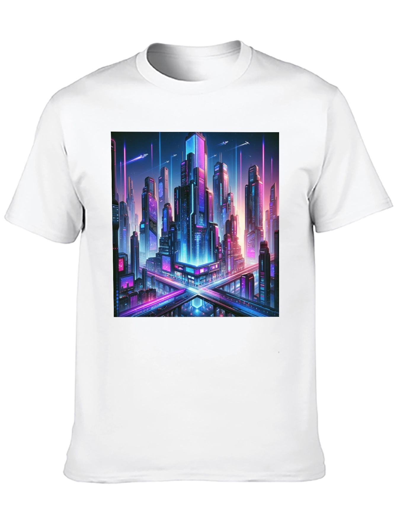 Cyberpunk Cityscape Graphic Tee - Black Cotton T-Shirt