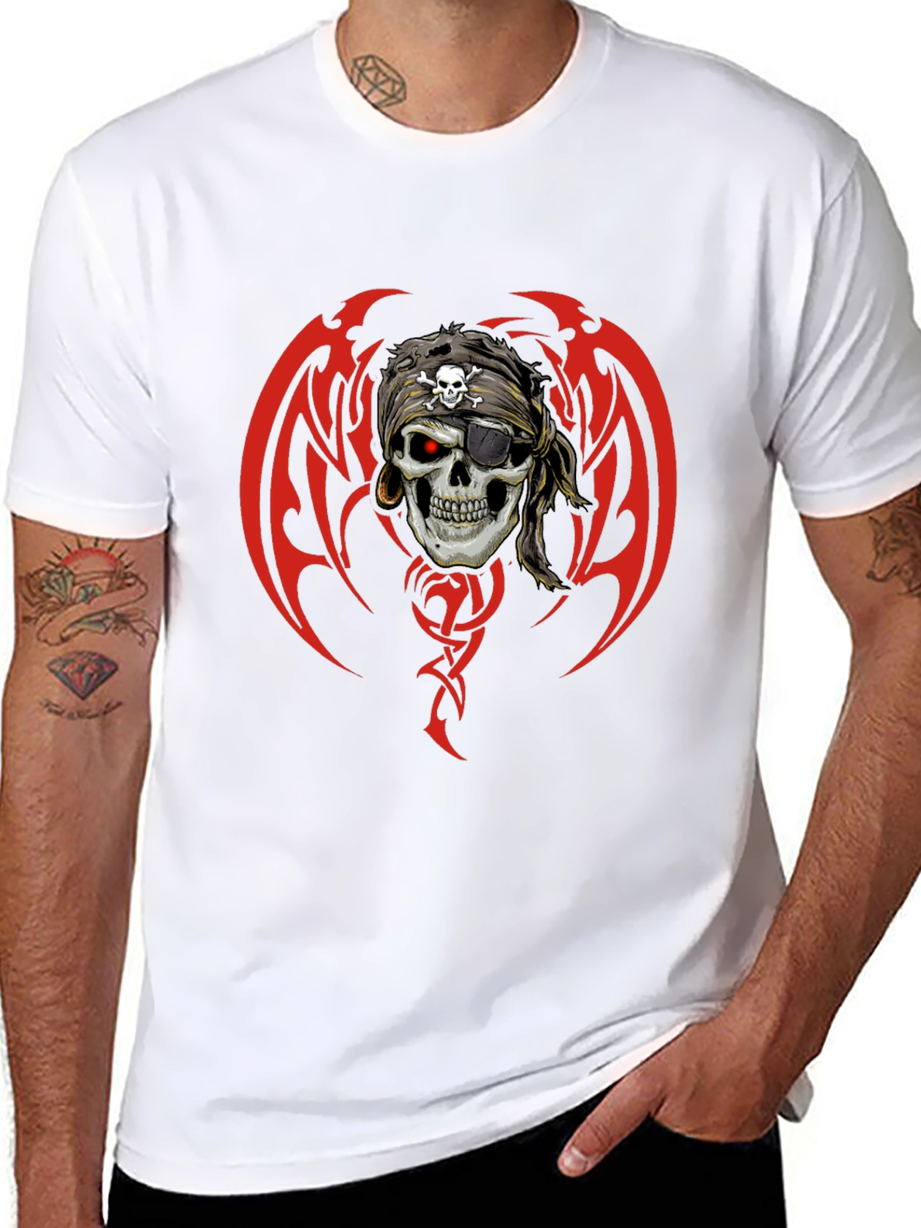 Pirate Skull Graphic Print T-Shirt - Black