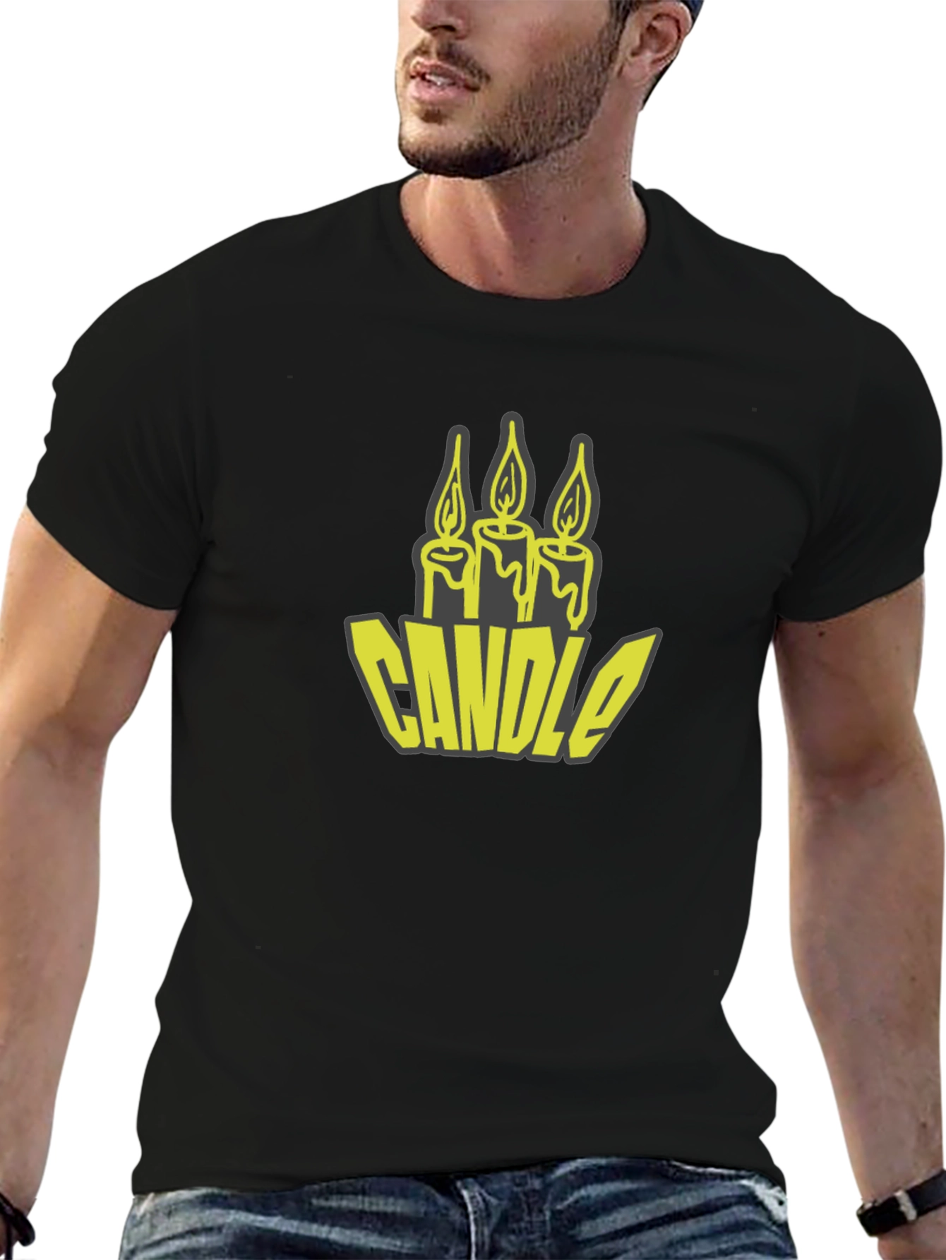 Candle Graphic Tee - Black Cotton T-Shirt