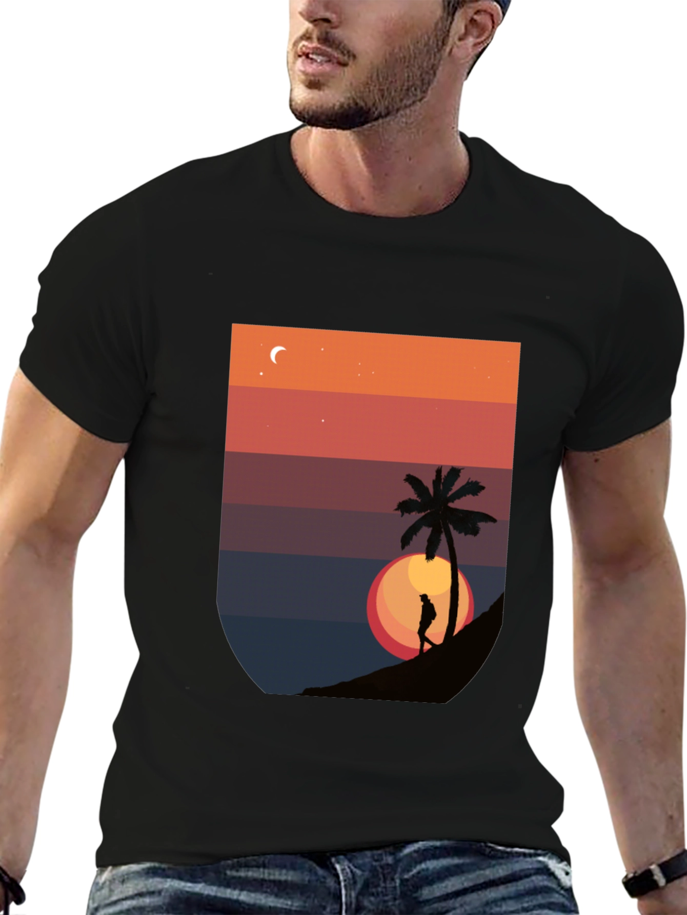 Sunset Palm Graphic T-Shirt - Mens Black Tee