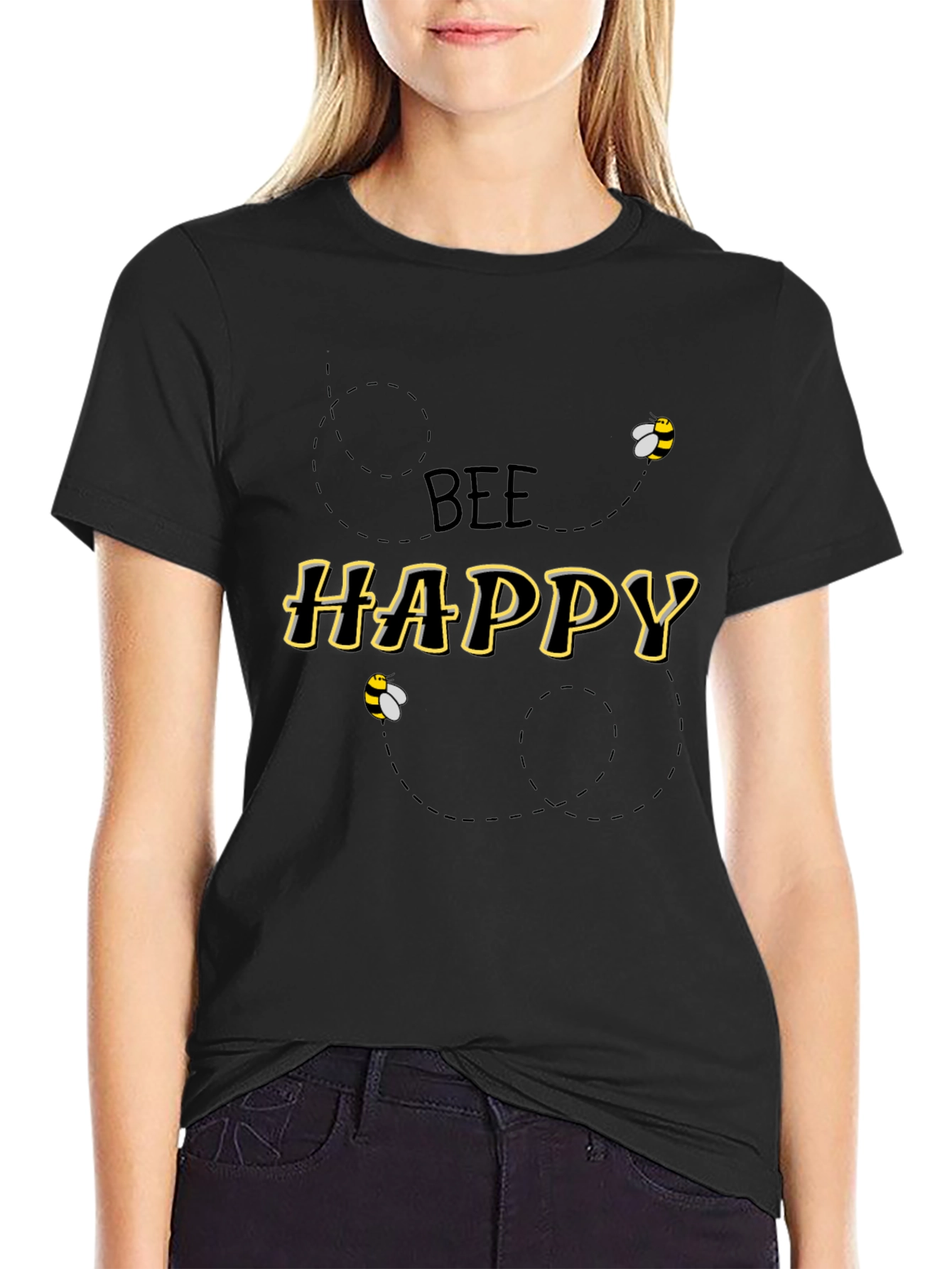 Bee Happy Black Graphic Tee