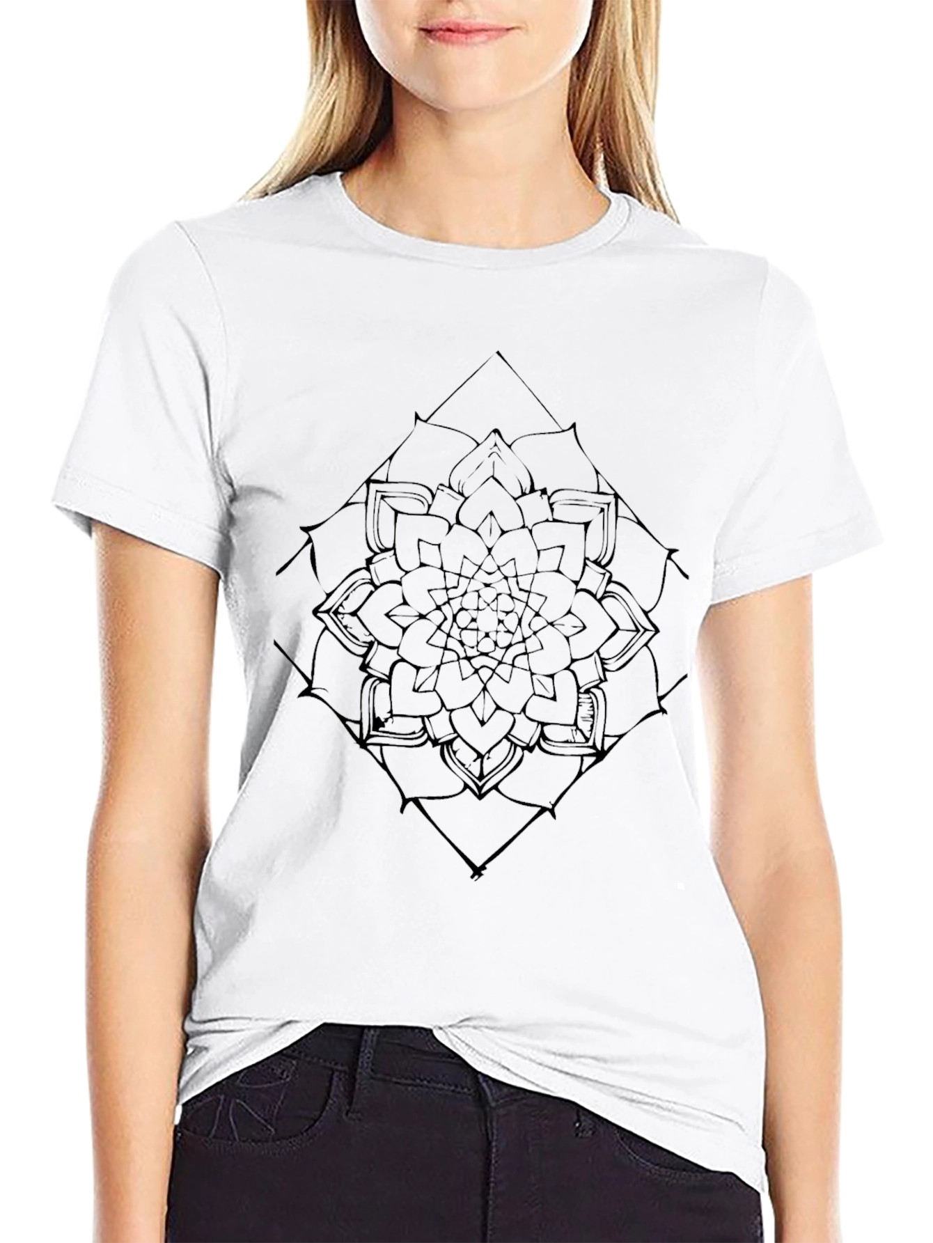 Black Mandala Graphic Tee - Modern Geometric Design