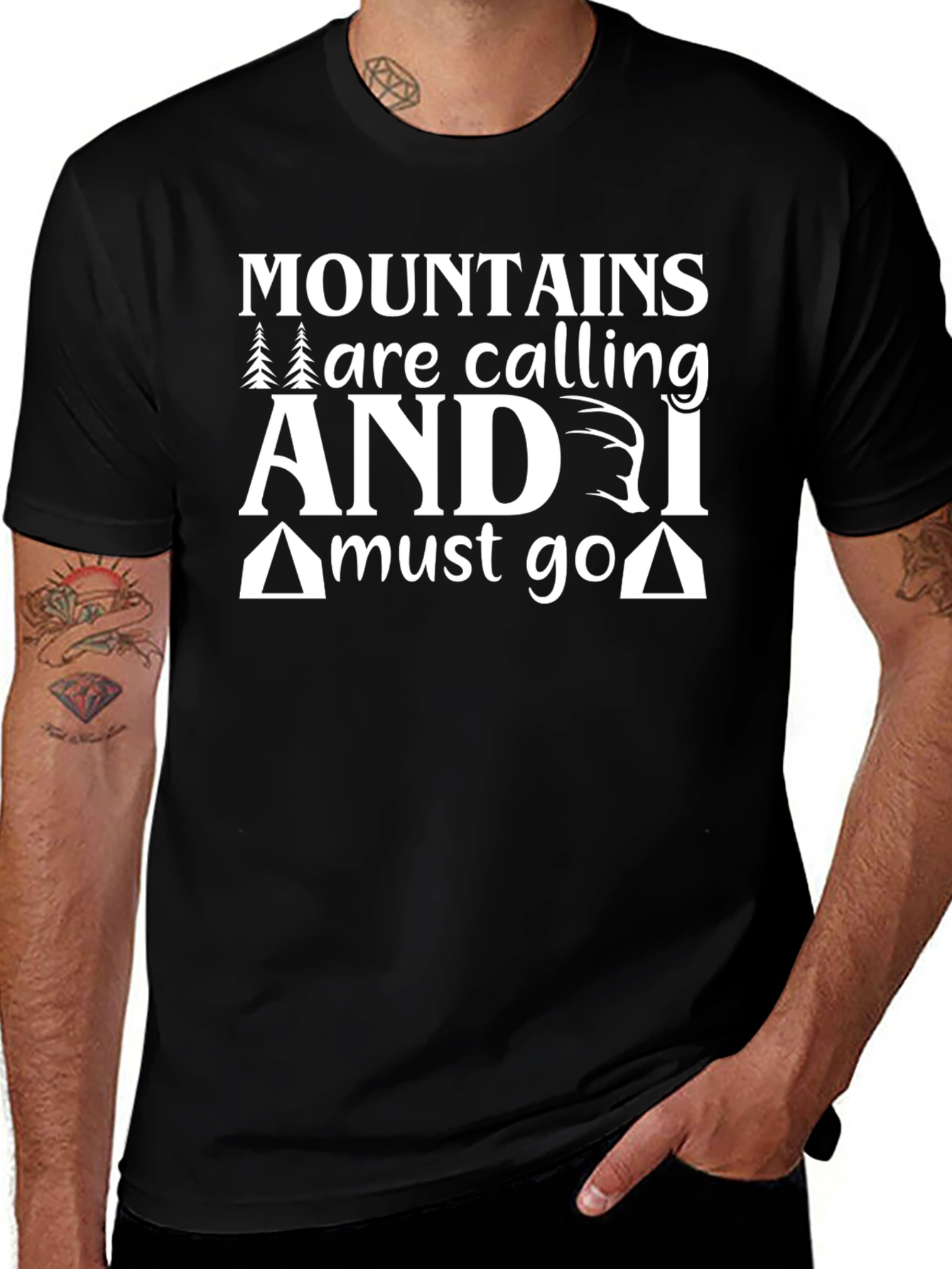 Mountains Calling Black Graphic T-Shirt