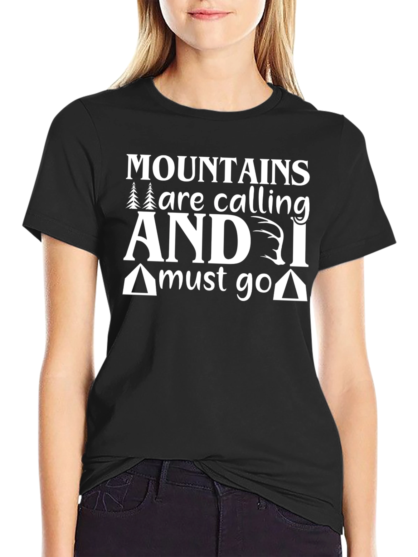 Mountains Calling Black Graphic T-Shirt