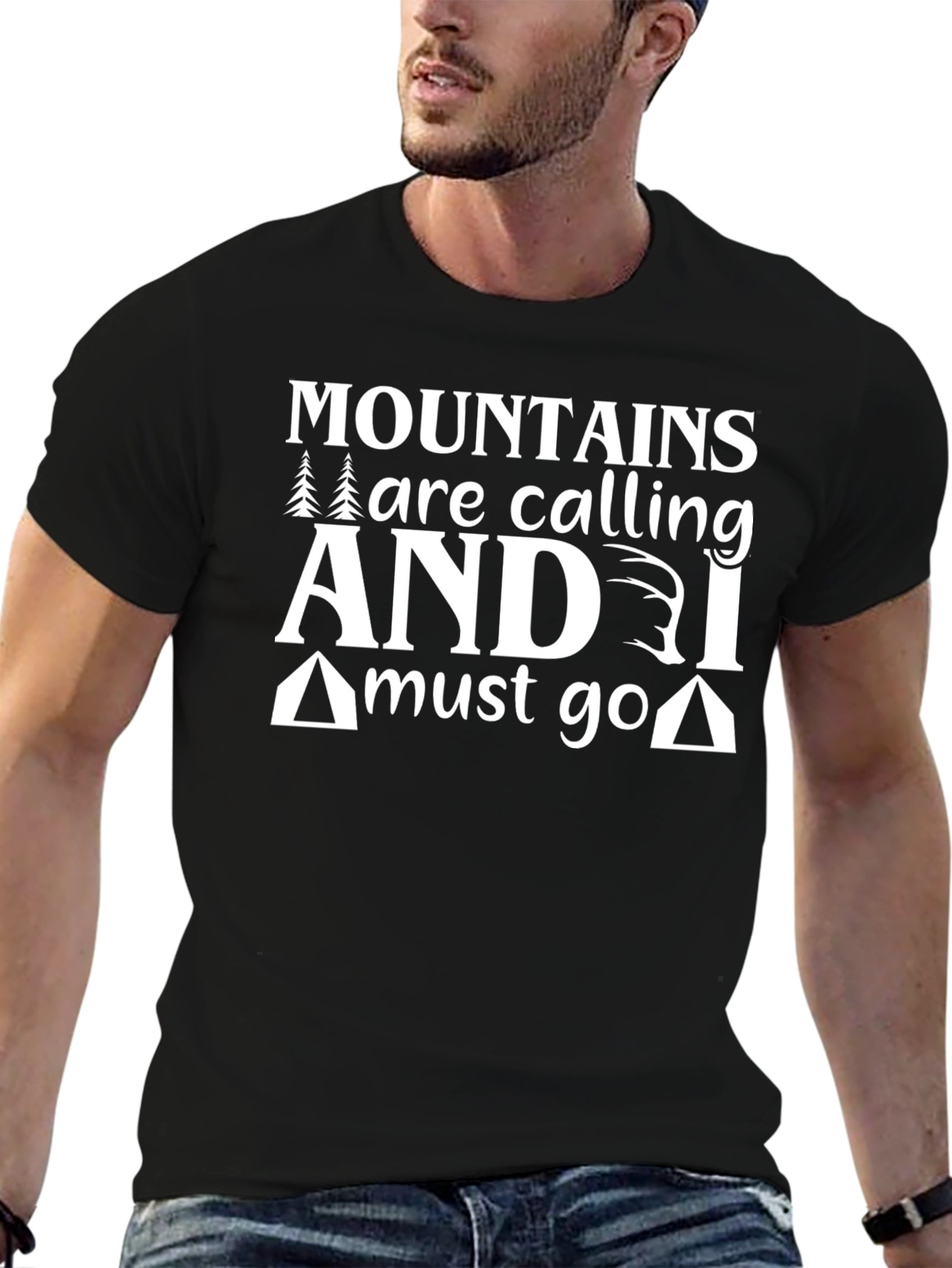Mountains Calling Black Graphic T-Shirt