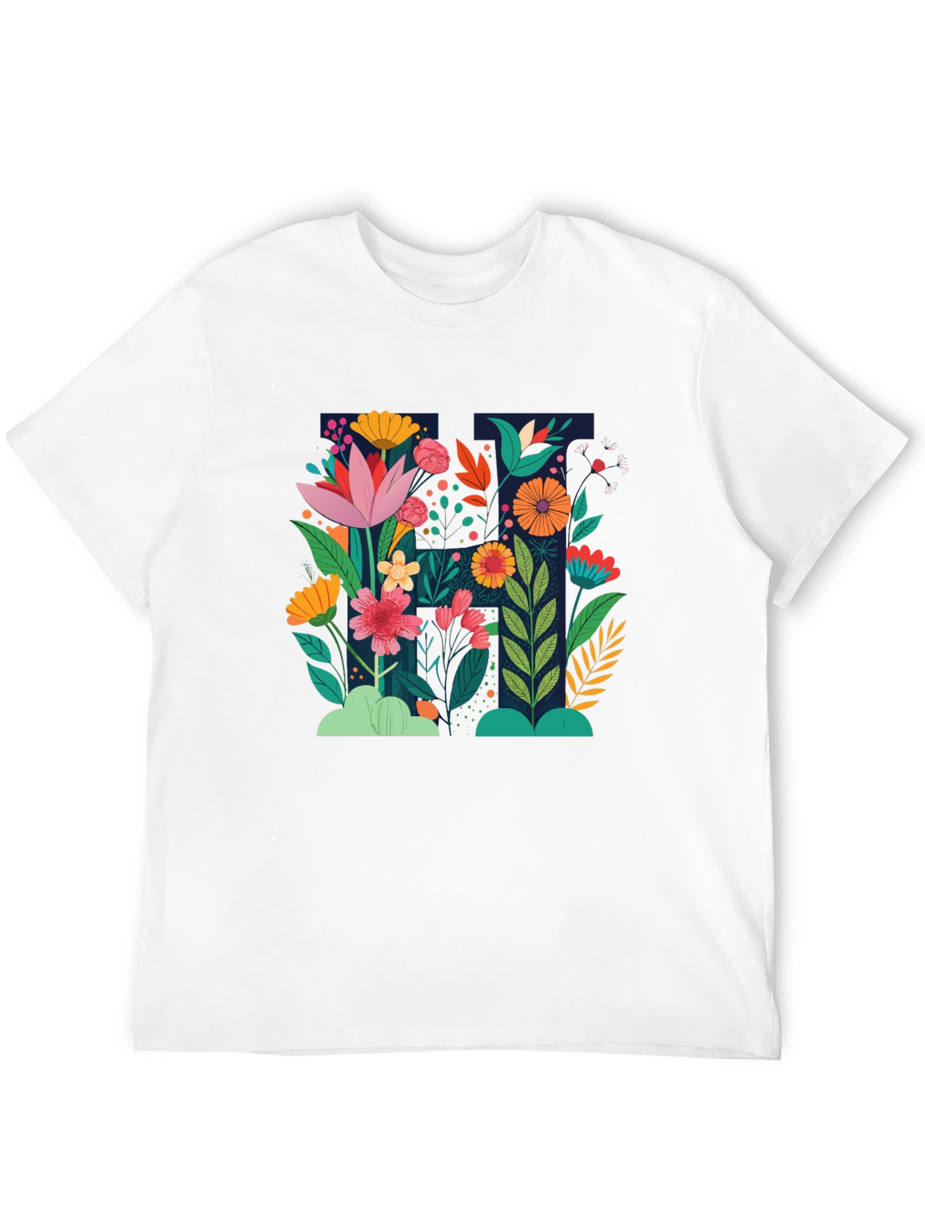 Floral Print Black Crew Neck T-Shirt