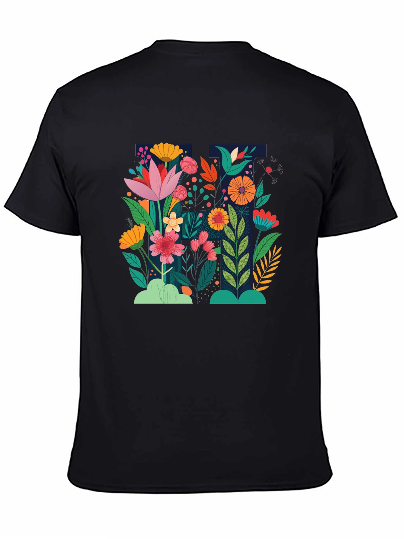 Floral Print Black Crew Neck T-Shirt
