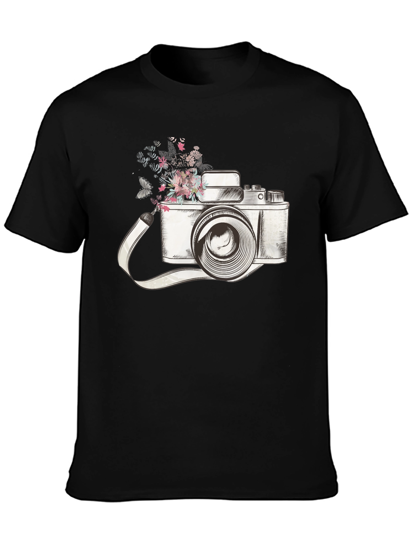 Floral Camera Graphic Tee - Trendy Unisex T-Shirt