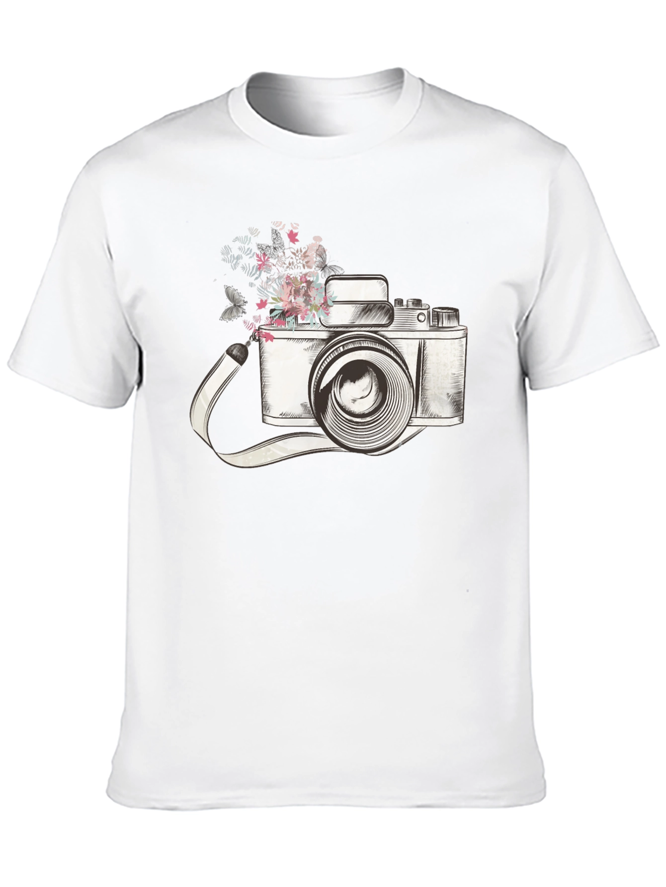Floral Camera Graphic Tee - Trendy Unisex T-Shirt