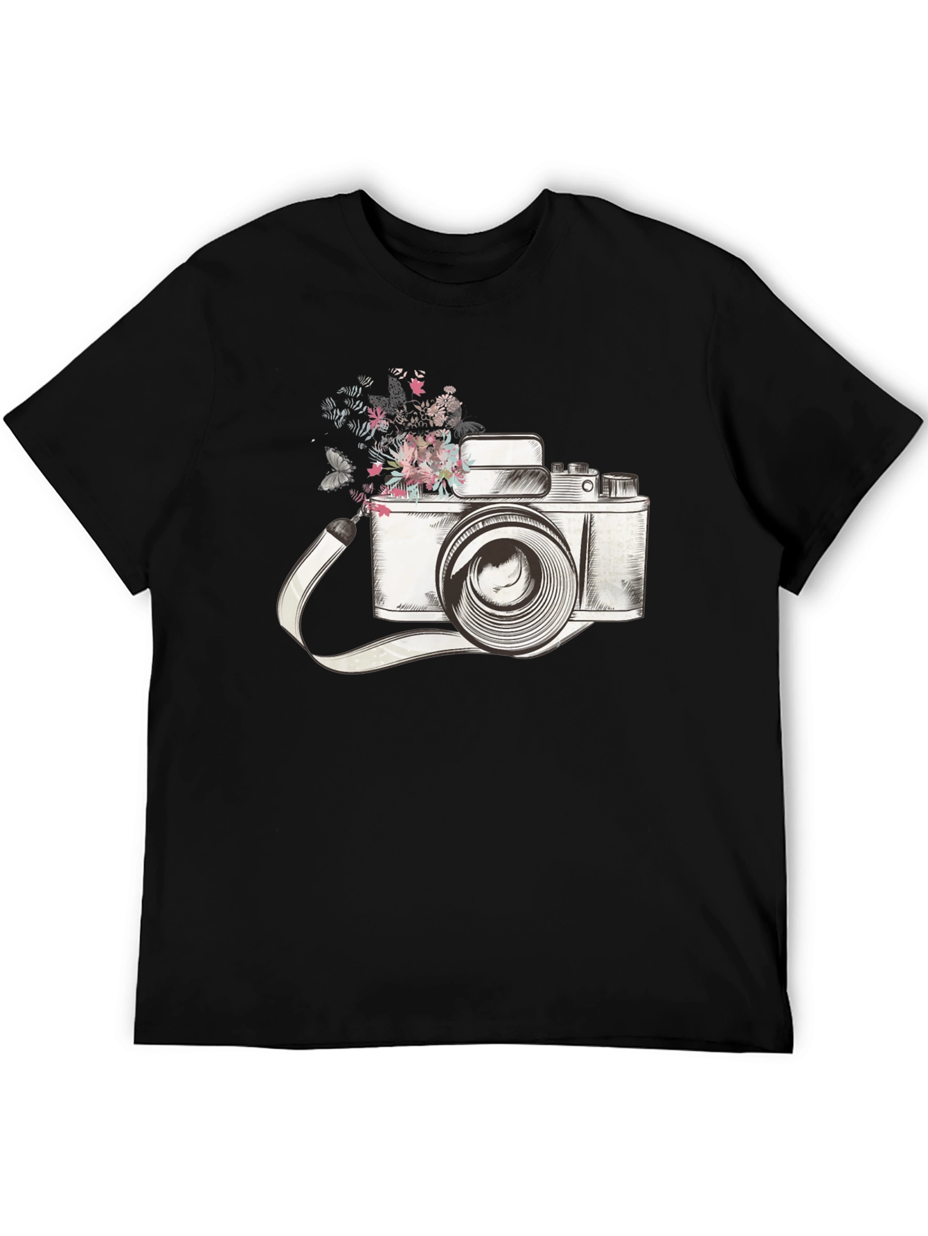Floral Camera Graphic Tee - Trendy Unisex T-Shirt