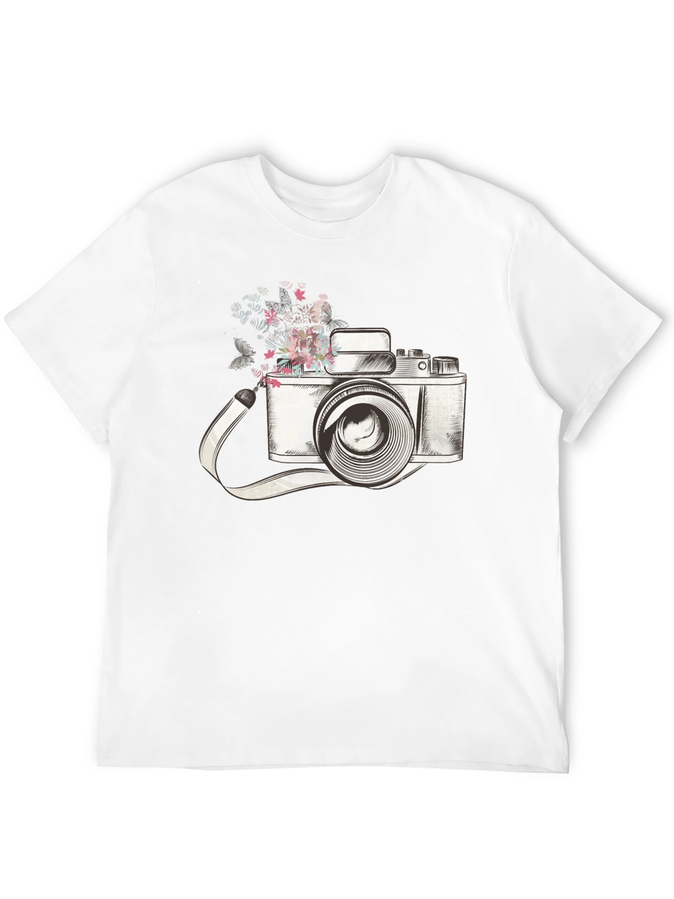 Floral Camera Graphic Tee - Trendy Unisex T-Shirt