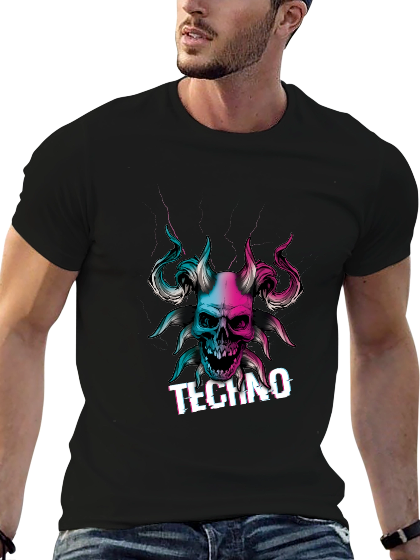 Techno Skull Graphic T-Shirt - Black