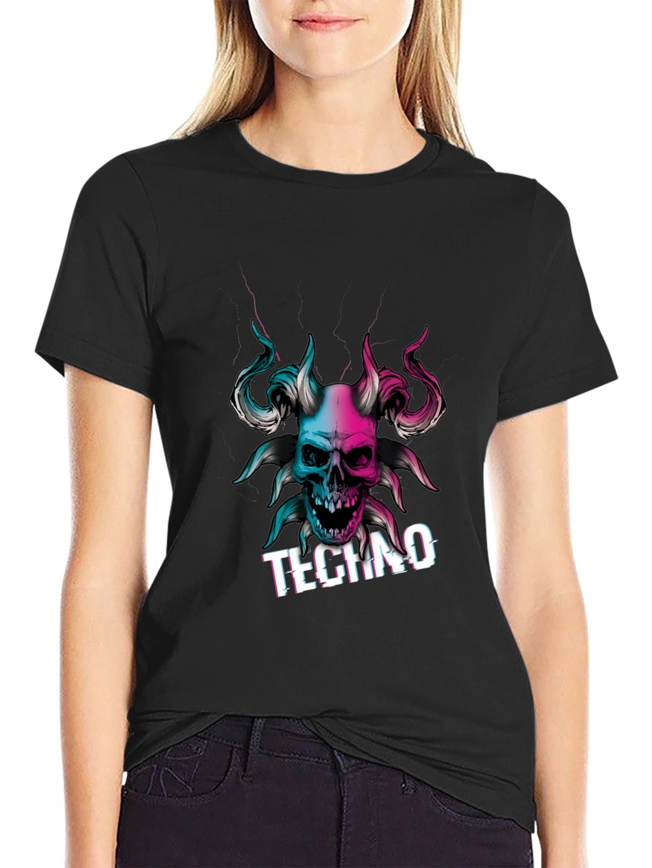 Techno Skull Graphic T-Shirt - Black