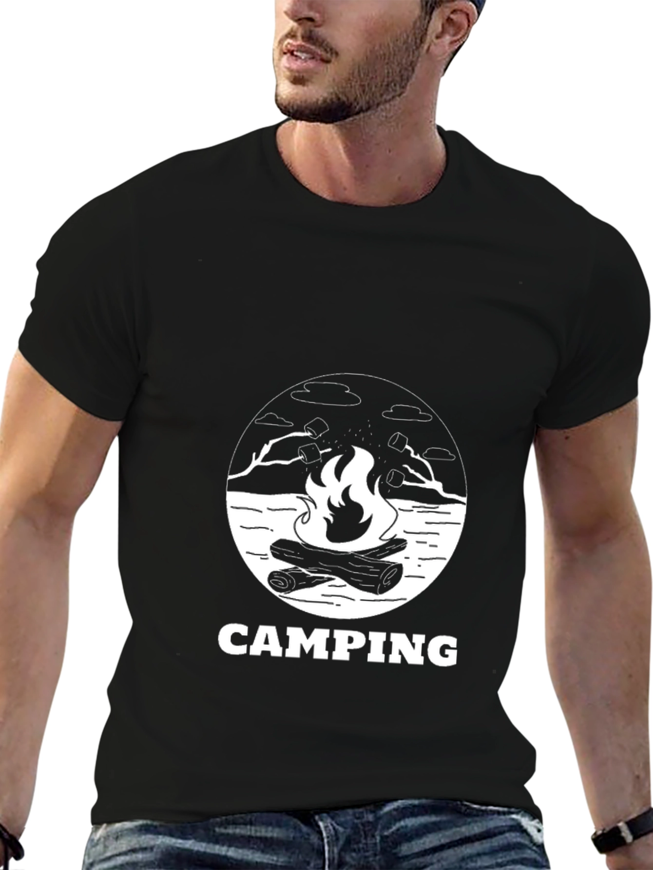 Camping Bonfire Graphic Tee - Black