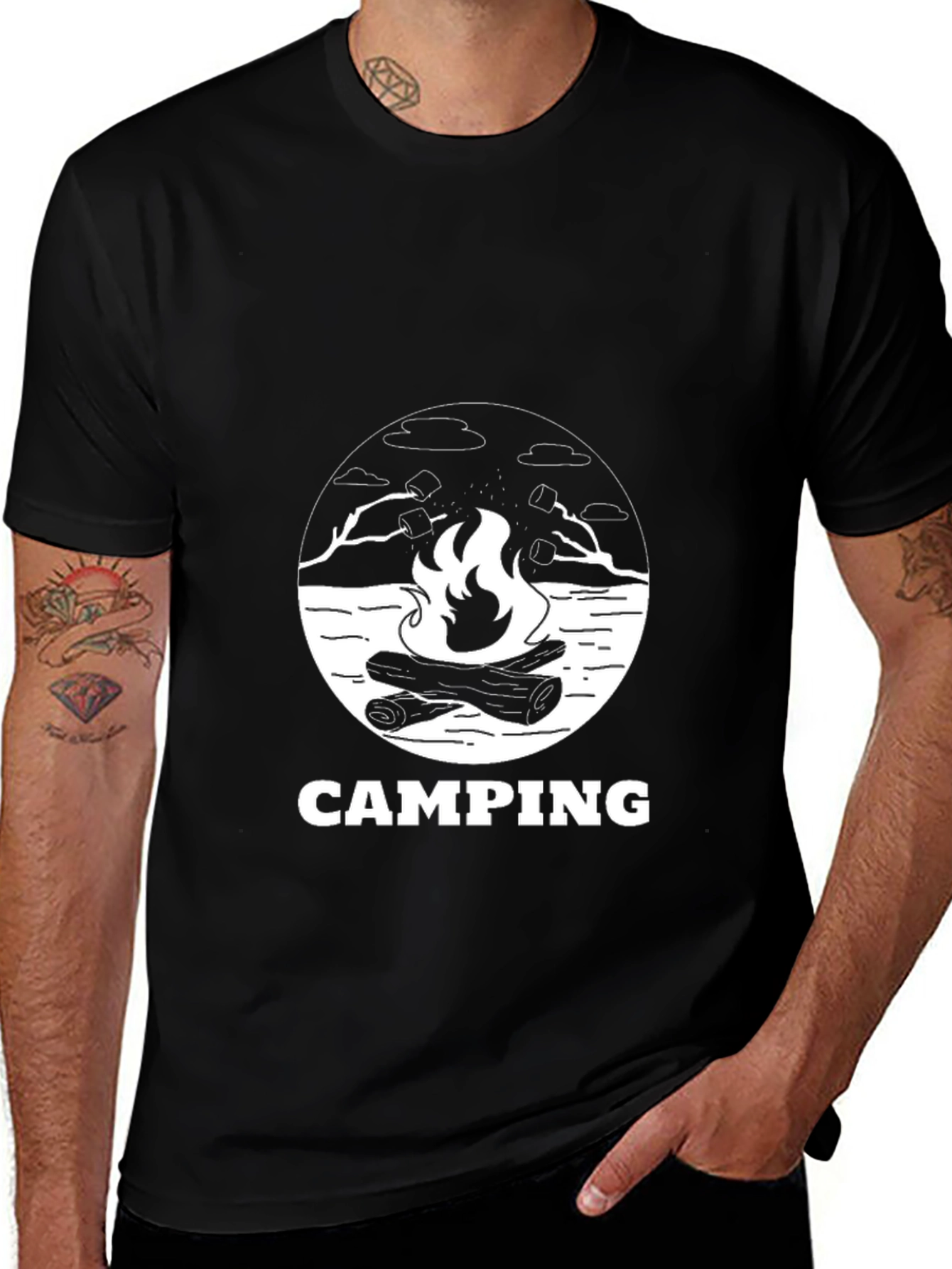Camping Bonfire Graphic Tee - Black