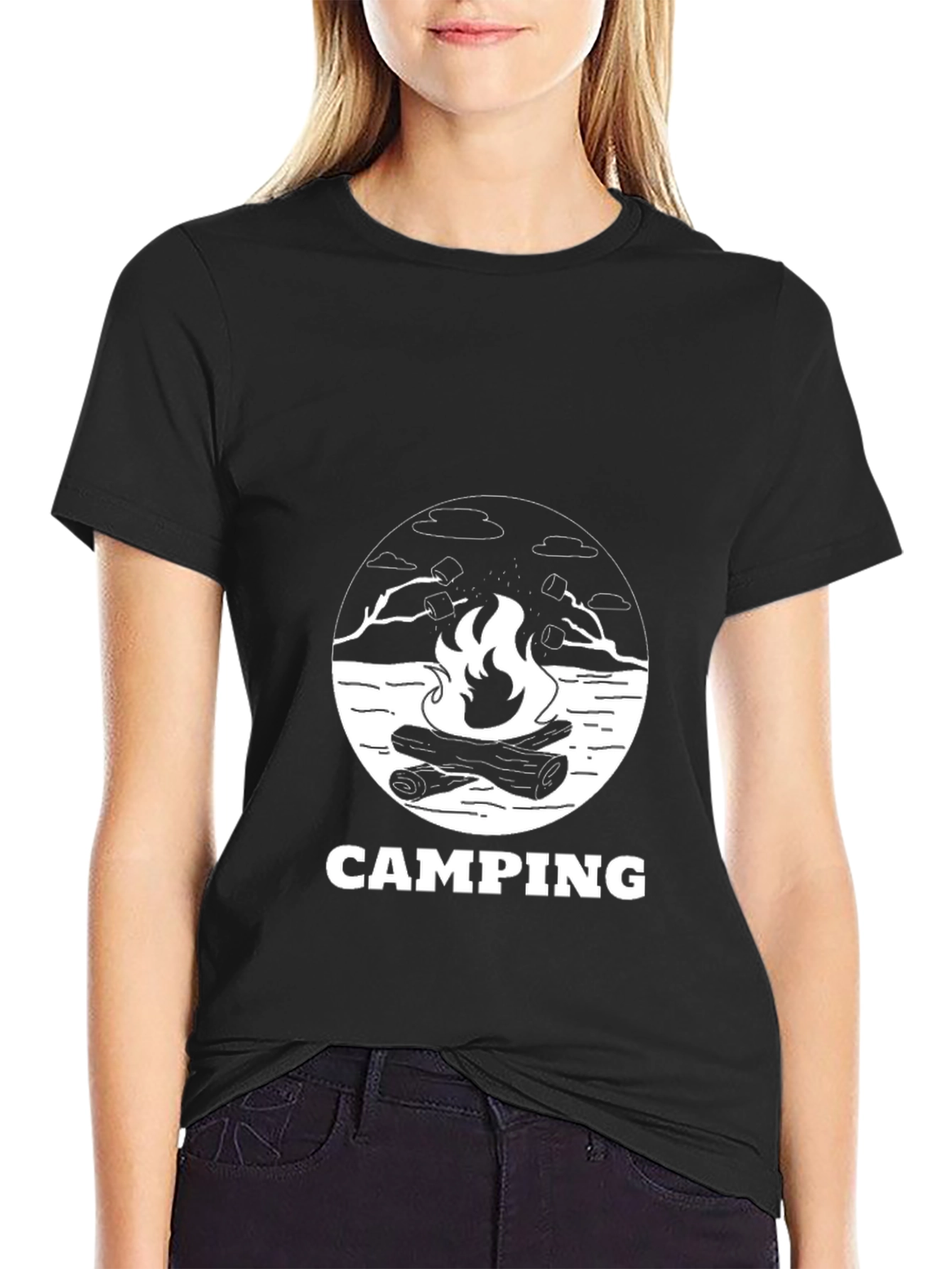 Camping Bonfire Graphic Tee - Black