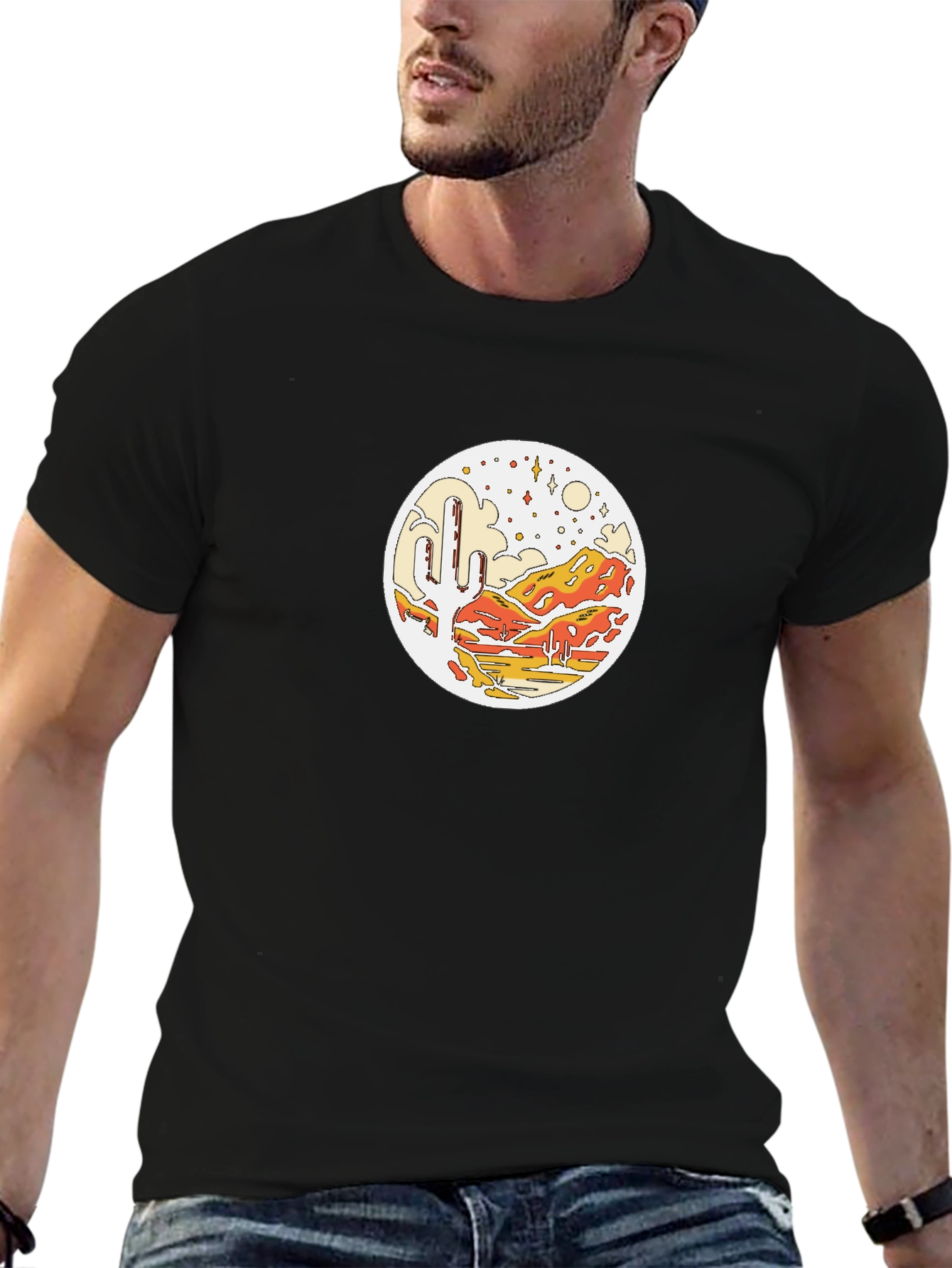 Desert Scene Graphic Tee - Black Cotton T-Shirt