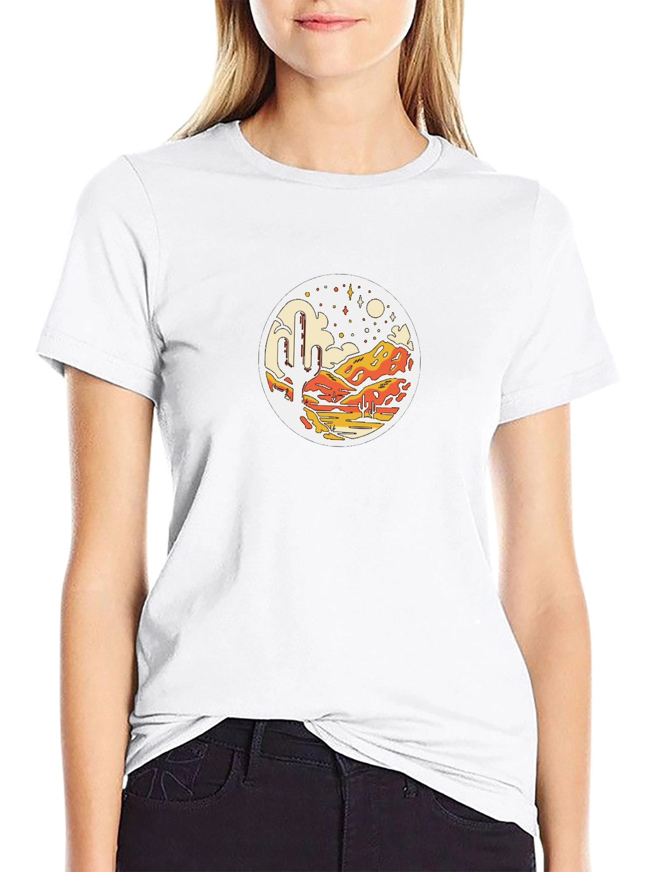 Desert Scene Graphic Tee - Black Cotton T-Shirt