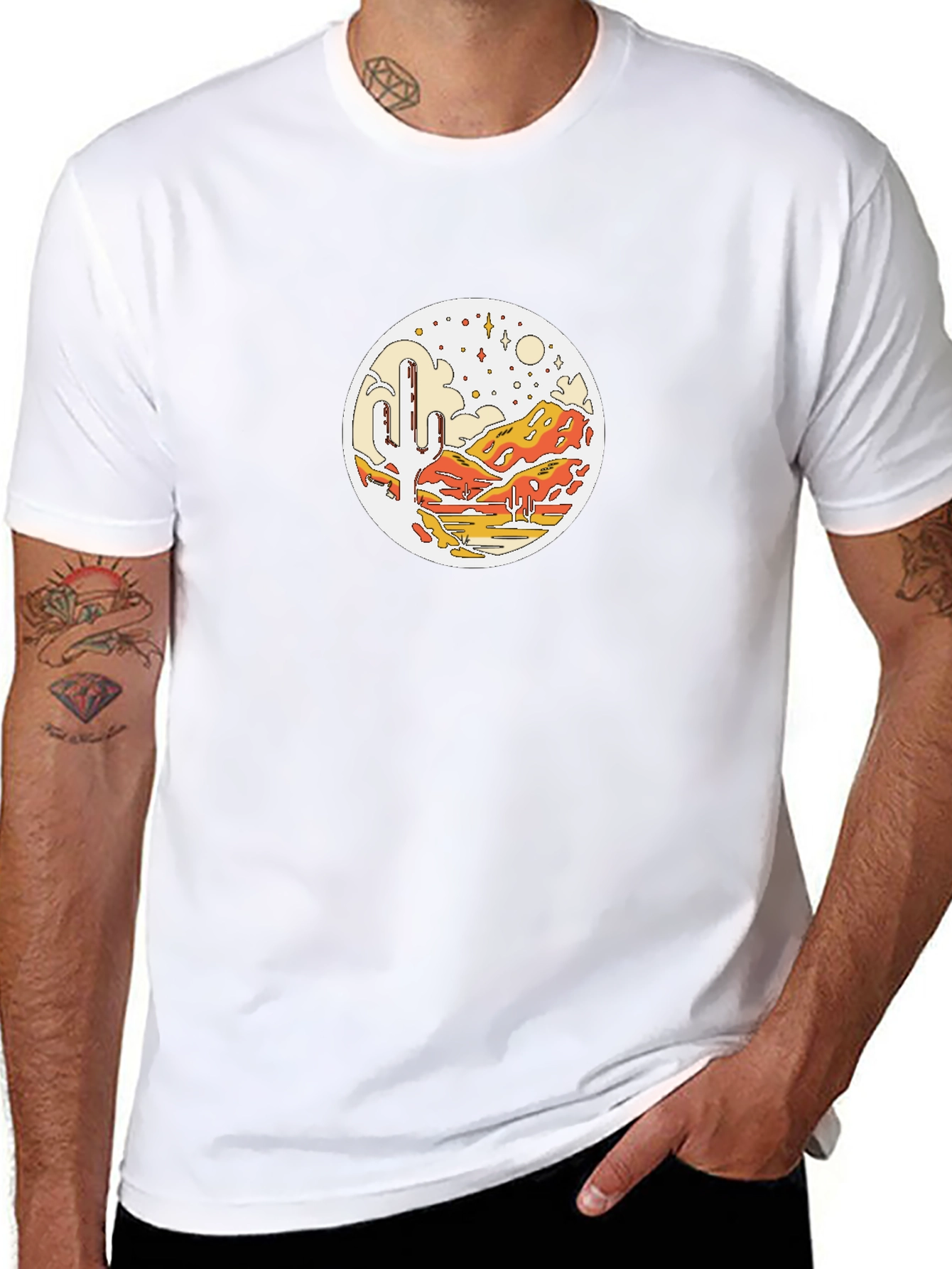 Desert Scene Graphic Tee - Black Cotton T-Shirt