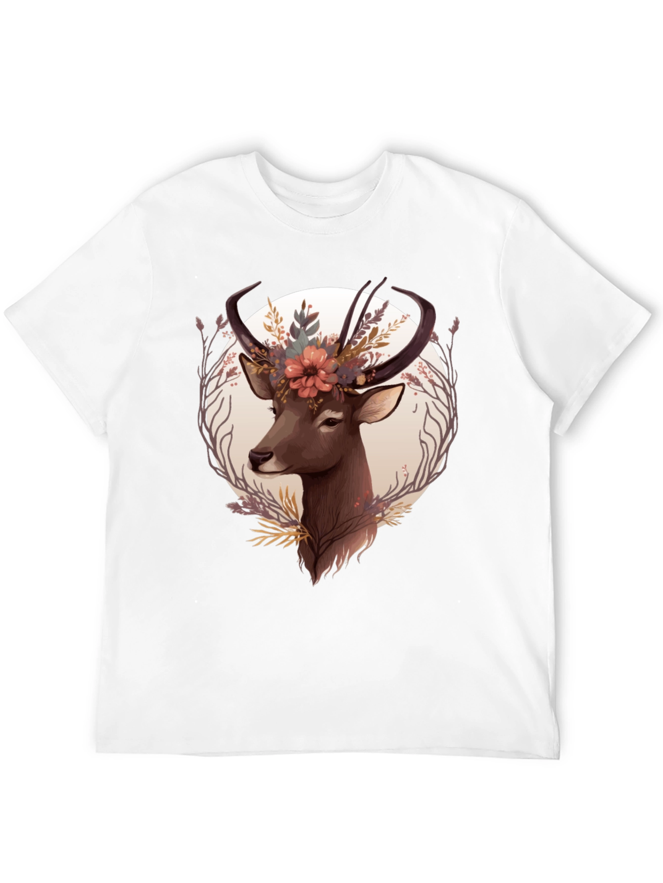 Floral Deer Graphic Tee - Trendy Nature Design