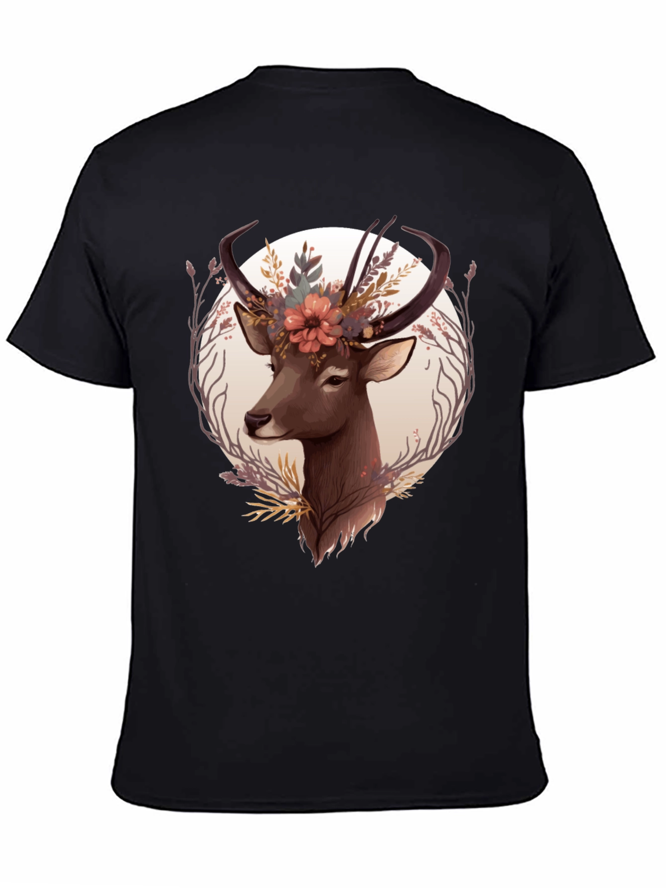 Floral Deer Graphic Tee - Trendy Nature Design