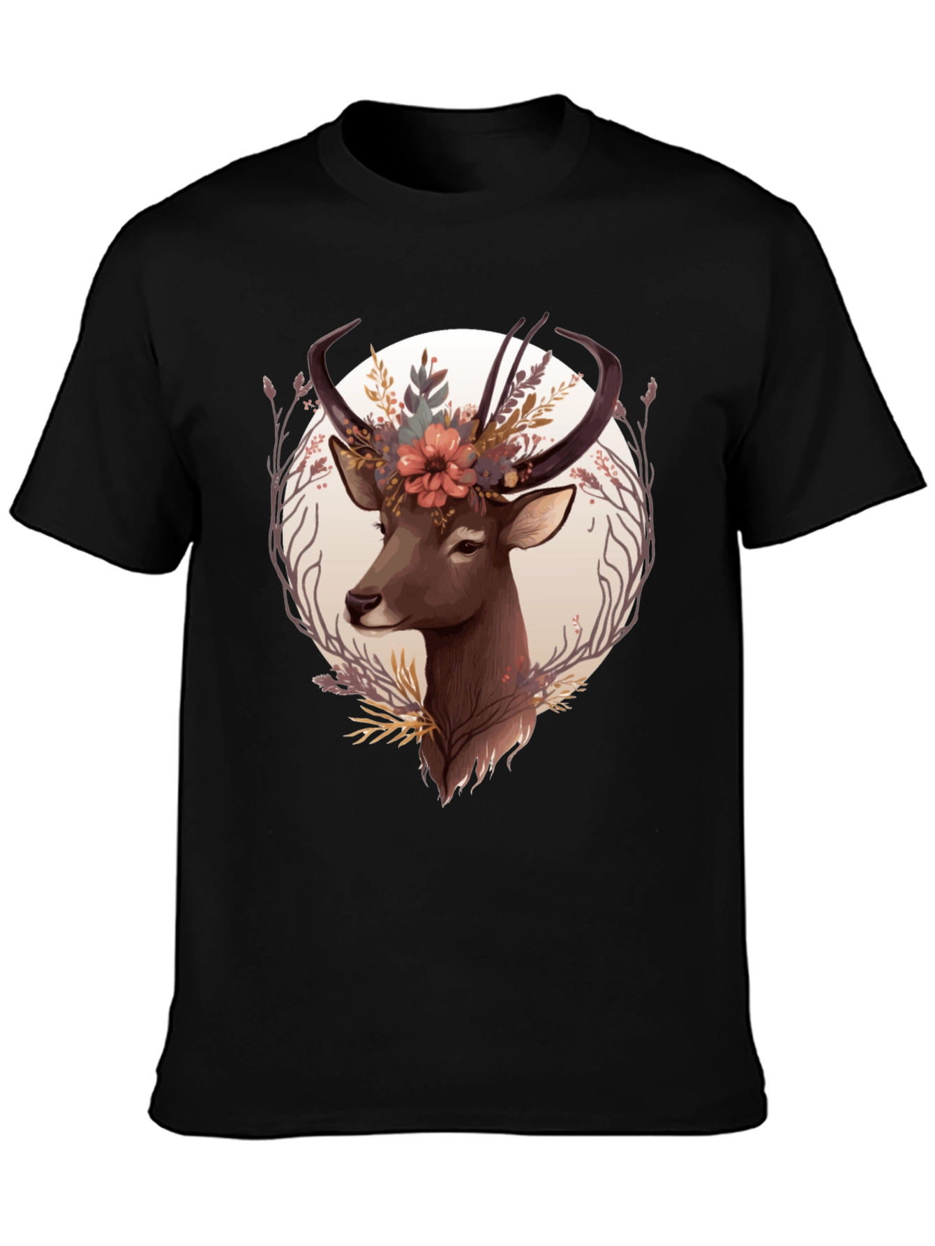 Floral Deer Graphic Tee - Trendy Nature Design
