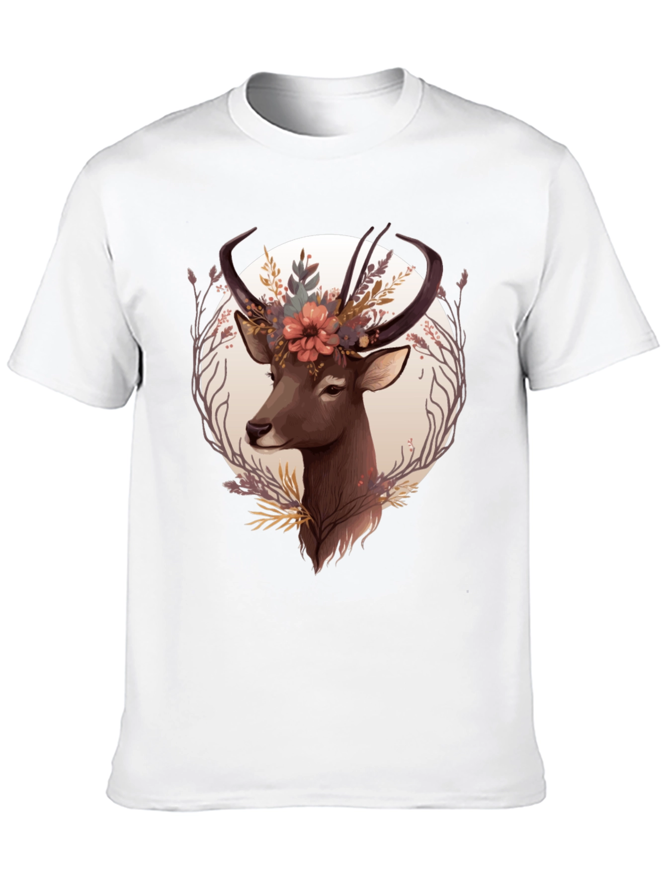 Floral Deer Graphic Tee - Trendy Nature Design