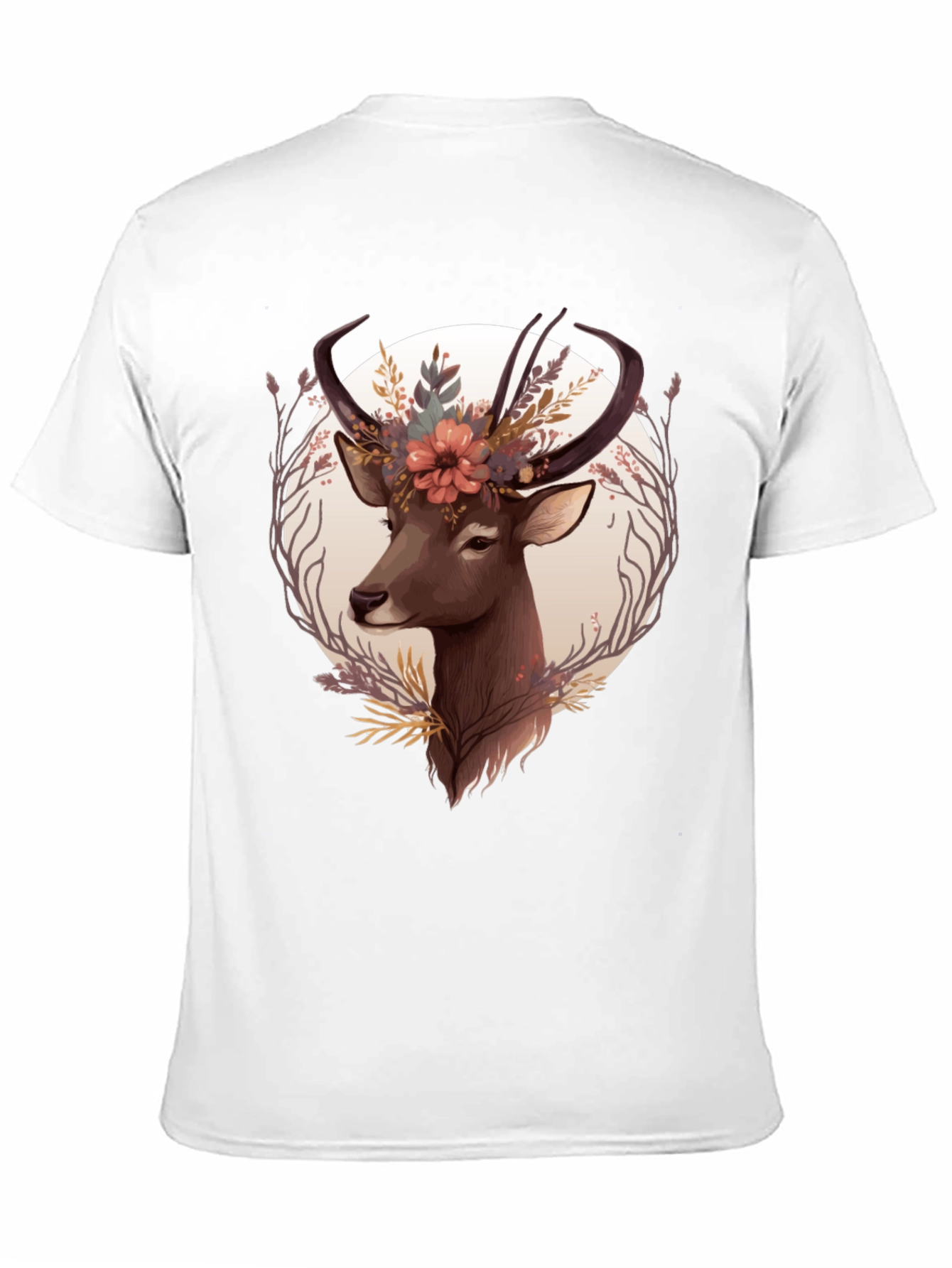 Floral Deer Graphic Tee - Trendy Nature Design