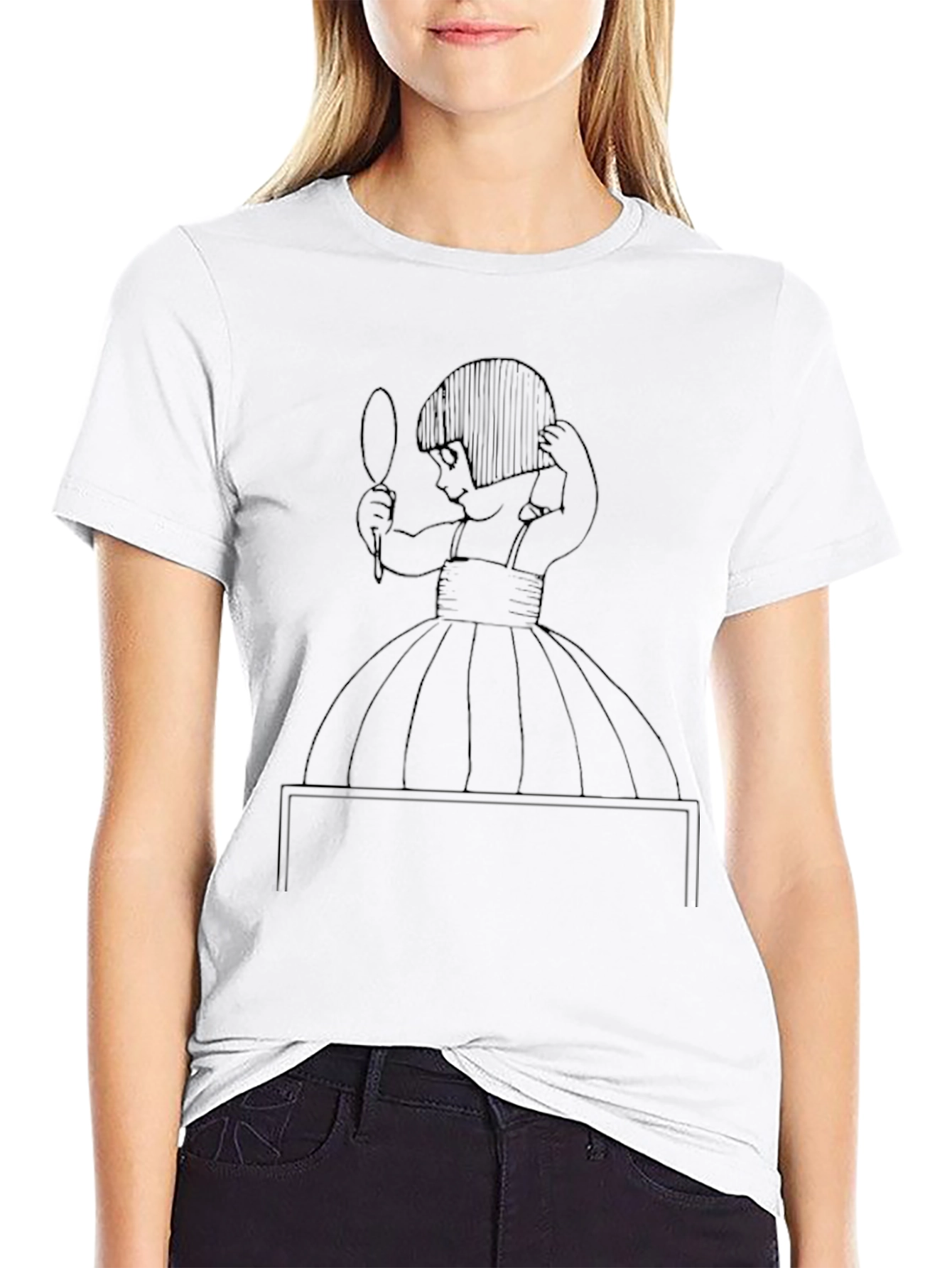 Girl with Mirror Graphic Tee - Black