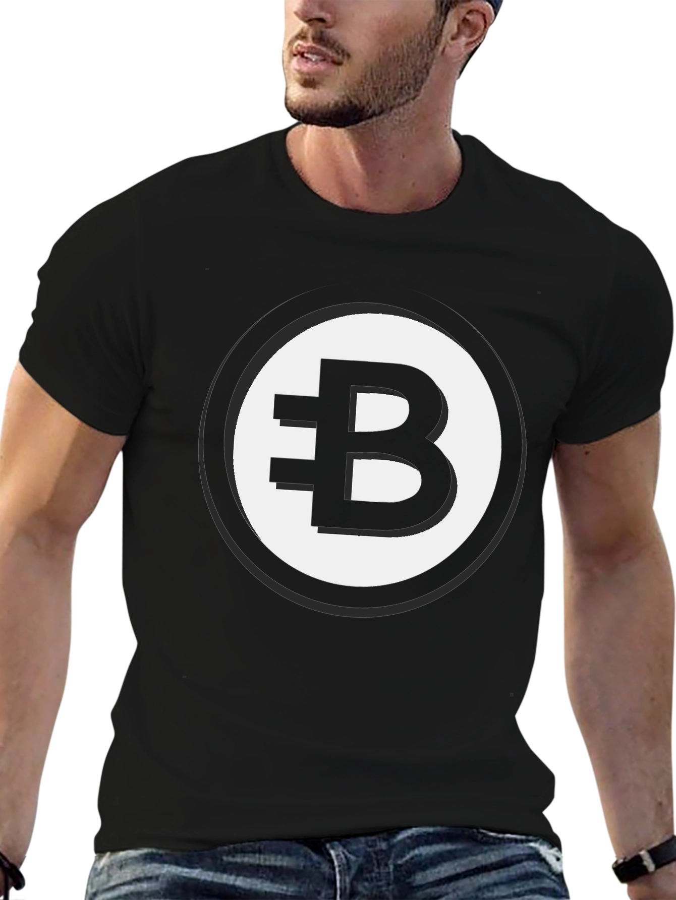 Black T-Shirt with Bitcoin Symbol Graphic Print