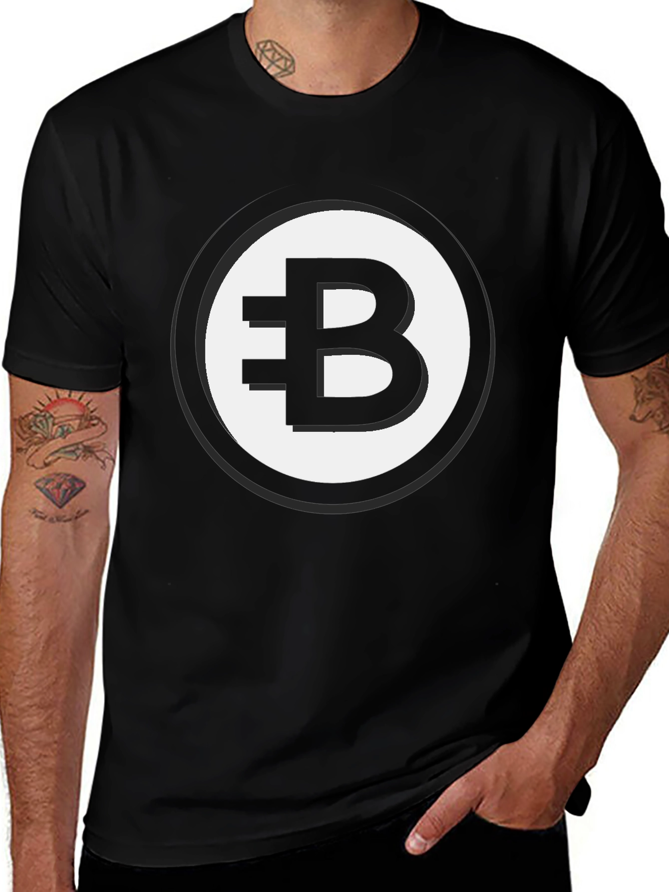 Black T-Shirt with Bitcoin Symbol Graphic Print