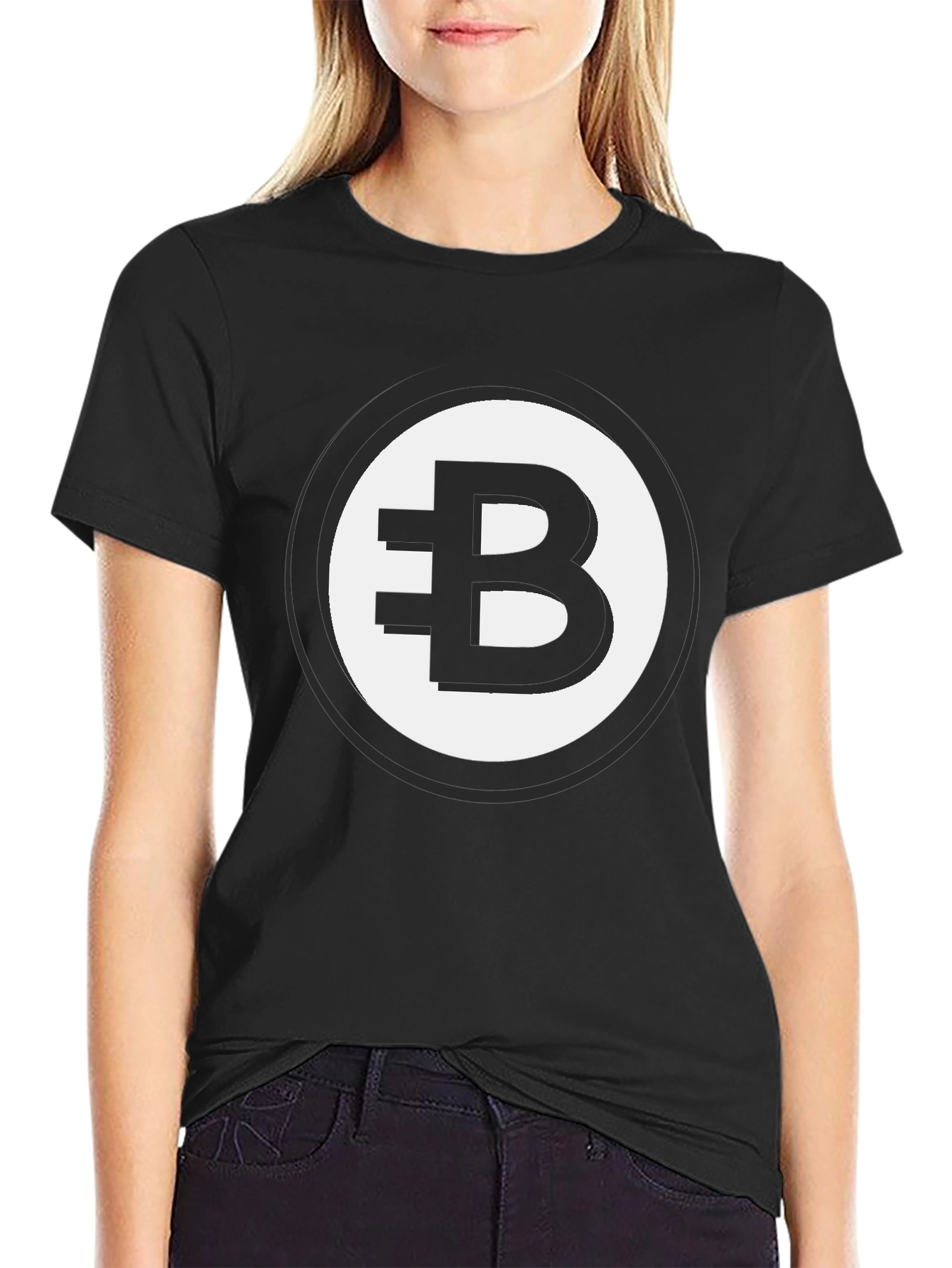 Black T-Shirt with Bitcoin Symbol Graphic Print