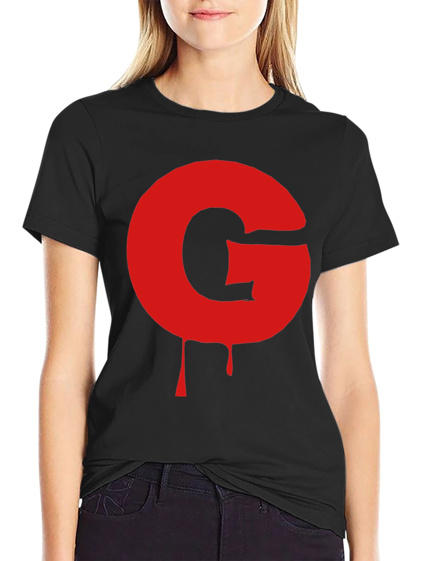 Black T-Shirt with Red G Drip Design